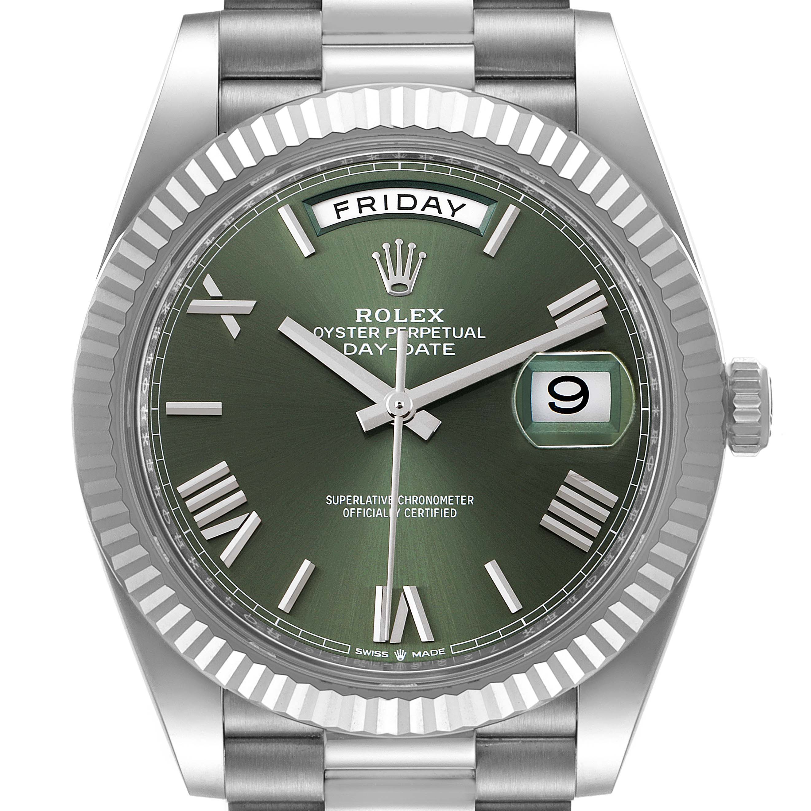 Rolex President Day-Date 40 Green Dial White Gold Watch 228239 Box Card