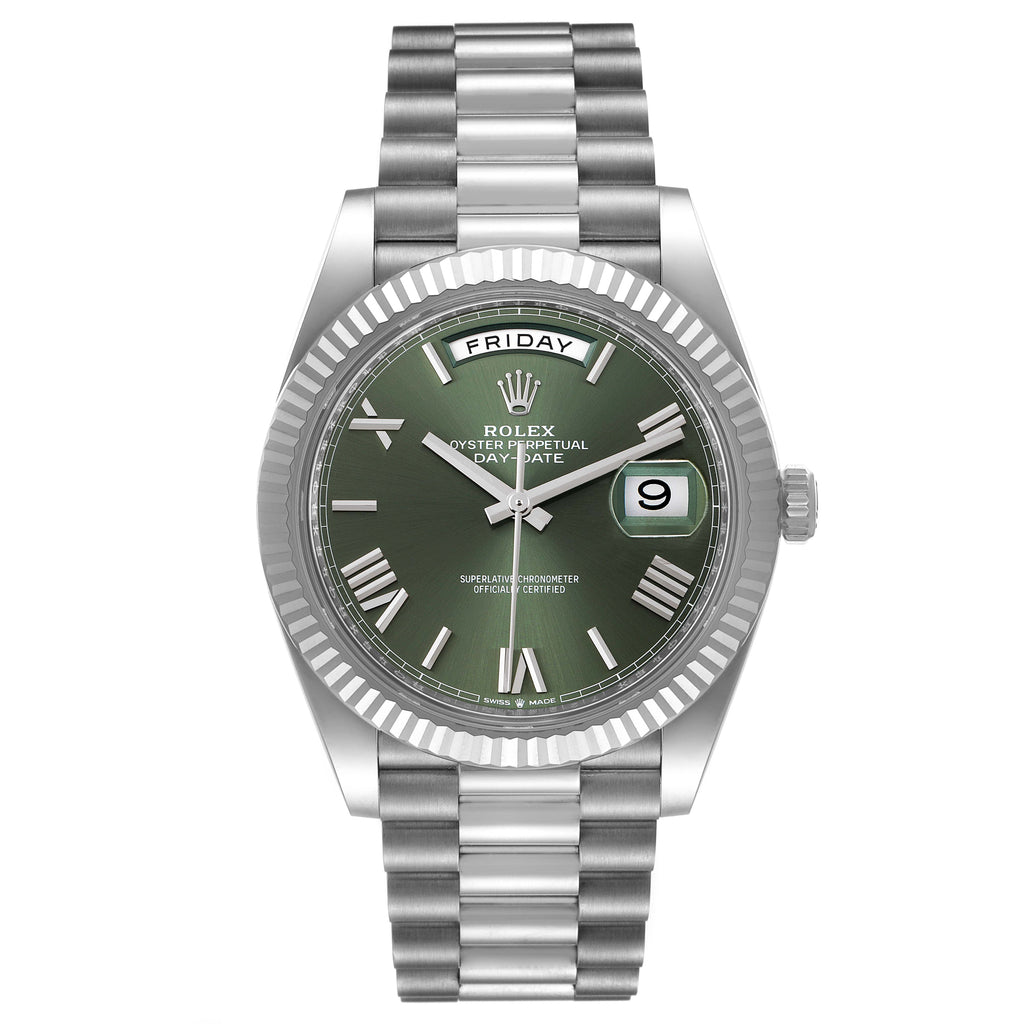 Rolex President Day-Date 40 Green Dial White Gold Watch 228239 Box Card
