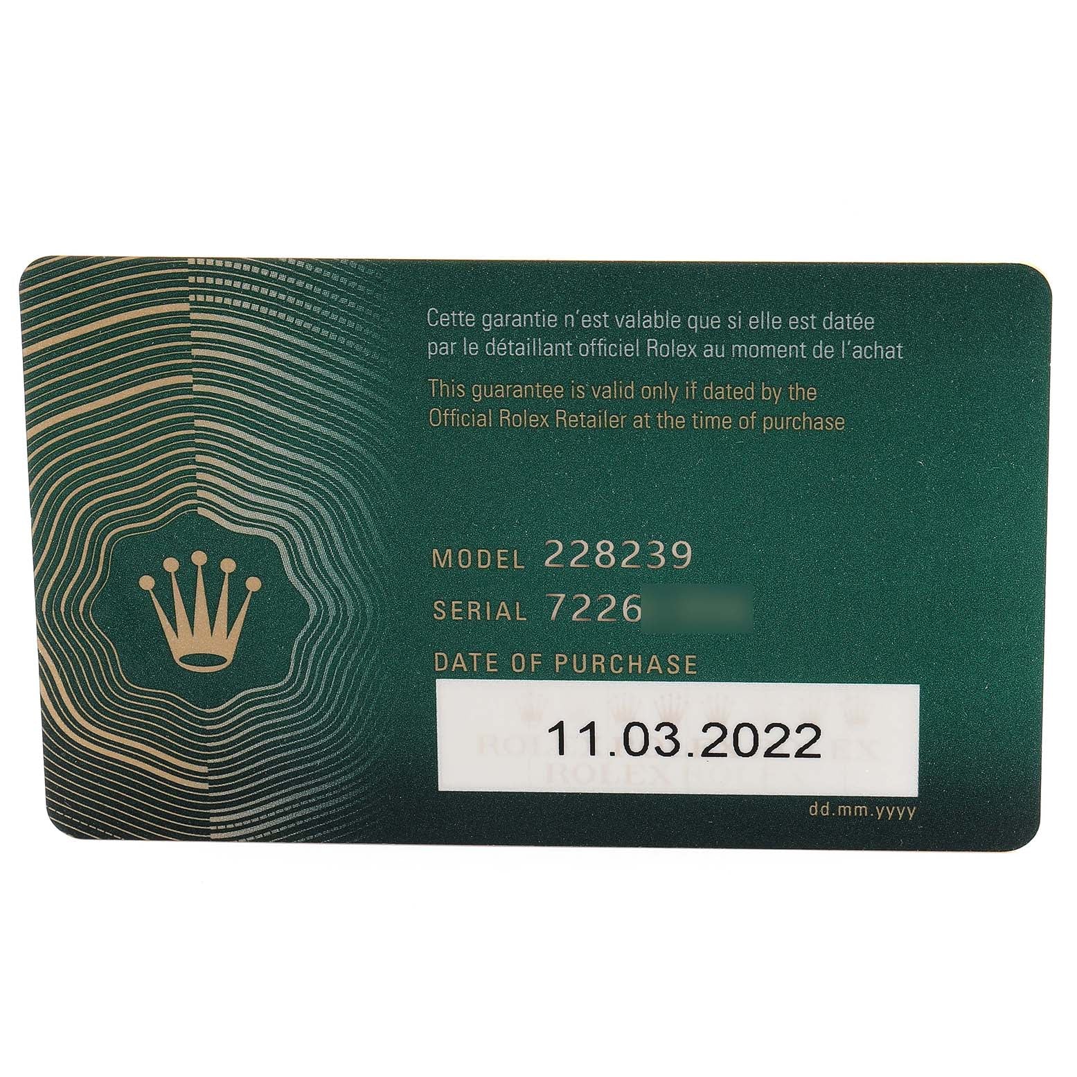 Rolex President Day-Date 40 Green Dial White Gold Watch 228239 Box Card