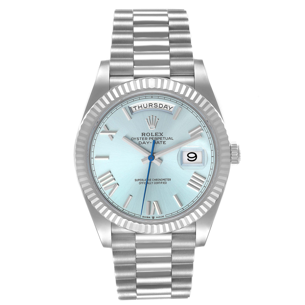 Rolex President Day-Date 40 Ice Blue Dial Platinum Mens Watch 228236 Unworn