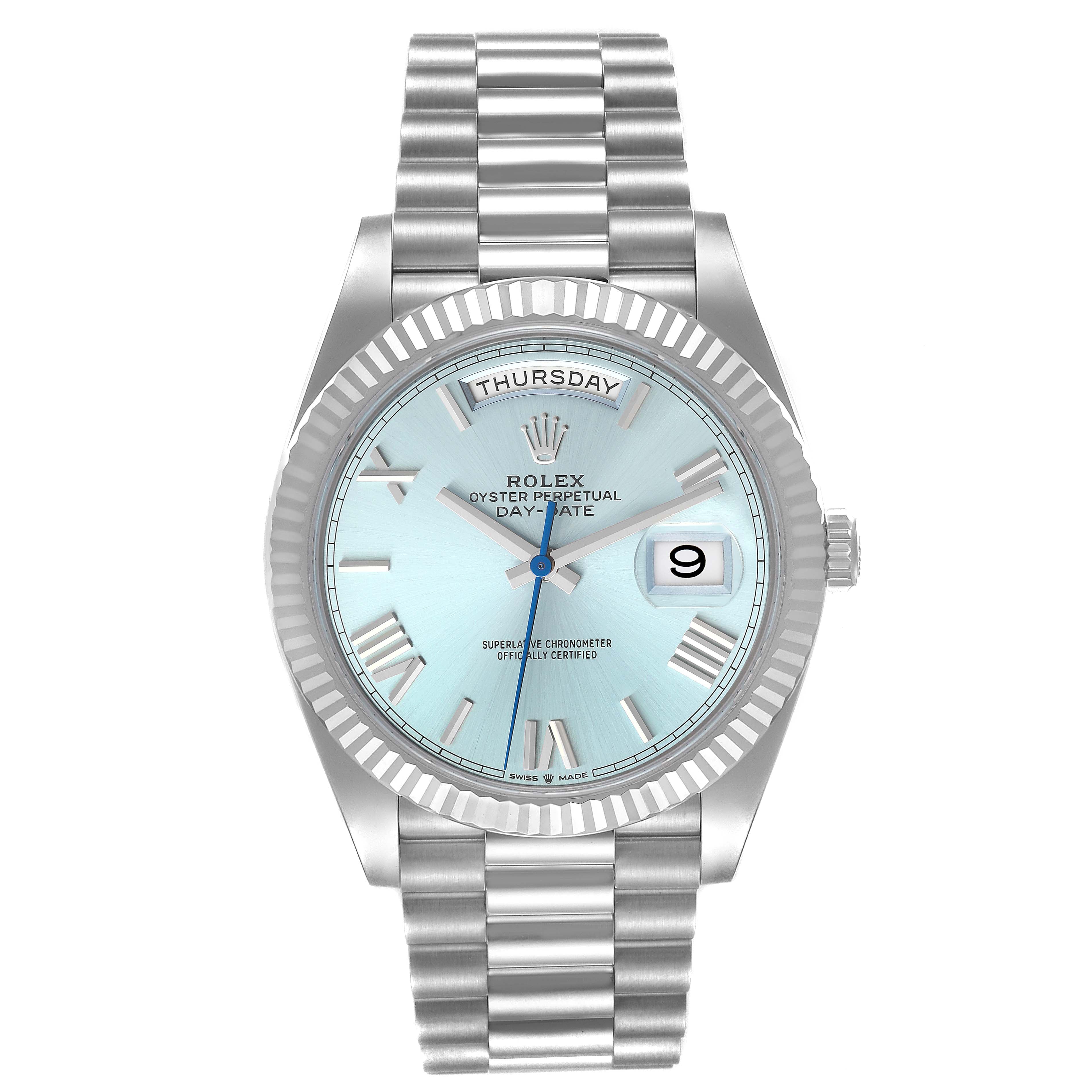 Rolex President Day-Date 40 Ice Blue Dial Platinum Mens Watch 228236 Unworn