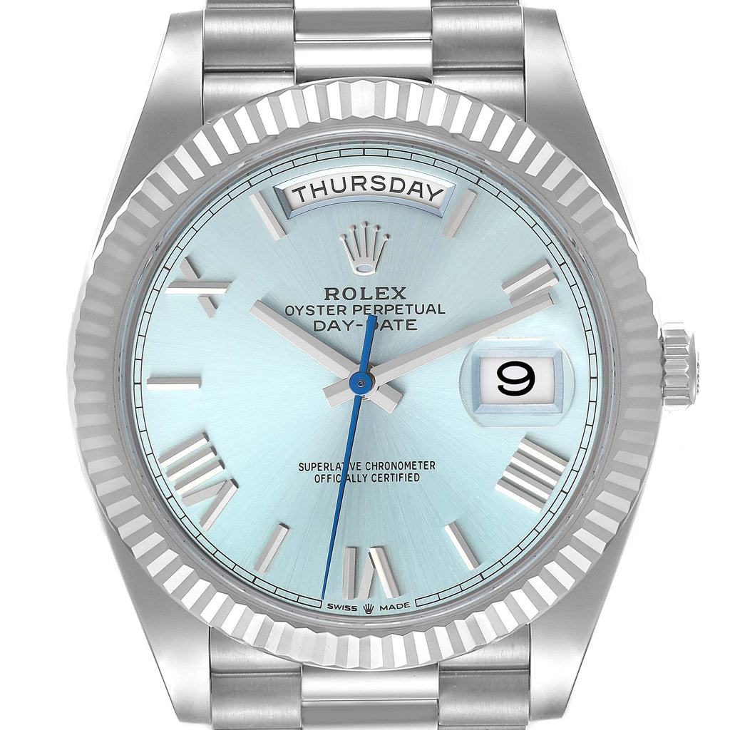 Rolex President Day-Date 40 Ice Blue Dial Platinum Mens Watch 228236 Unworn
