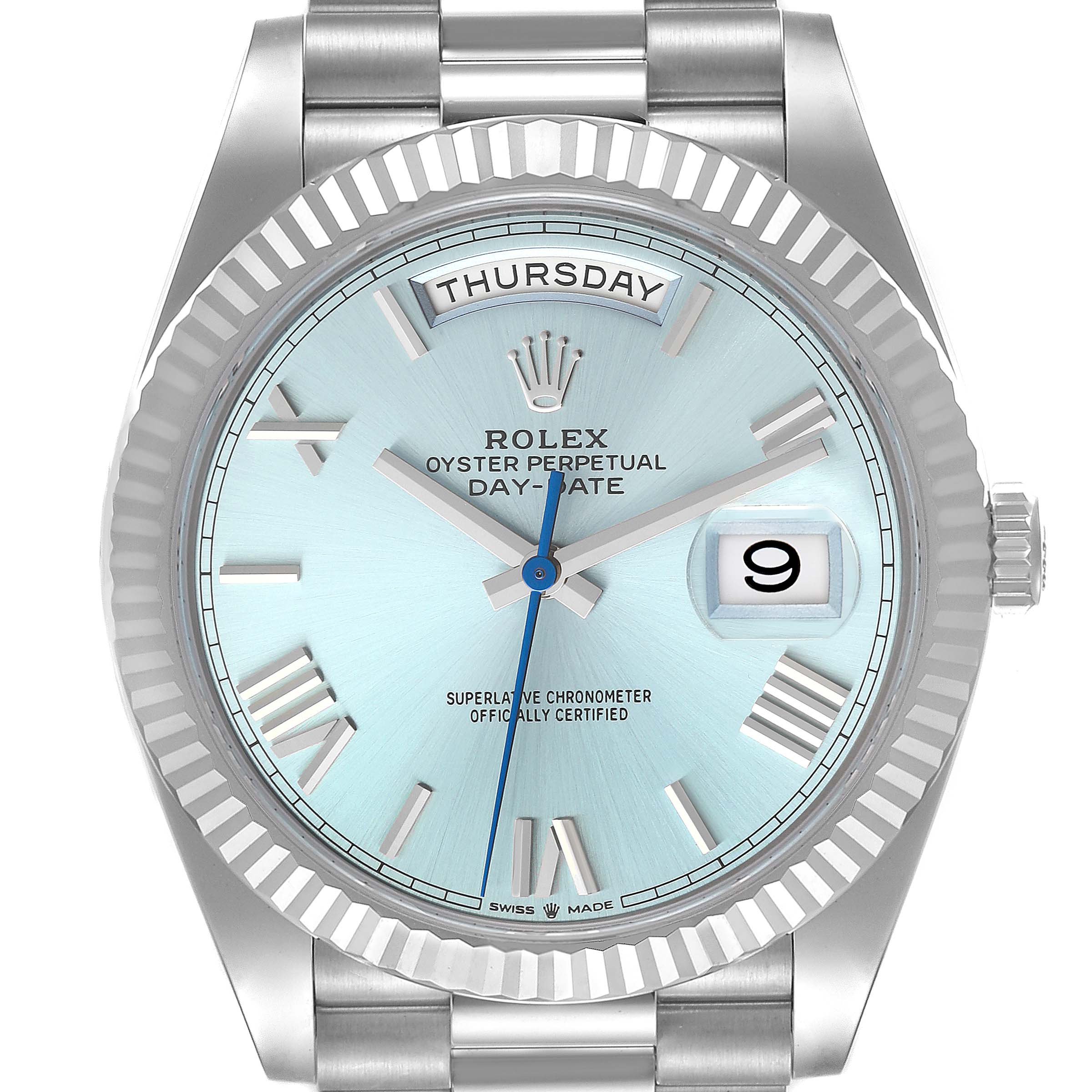 Rolex President Day-Date 40 Ice Blue Dial Platinum Mens Watch 228236 Unworn