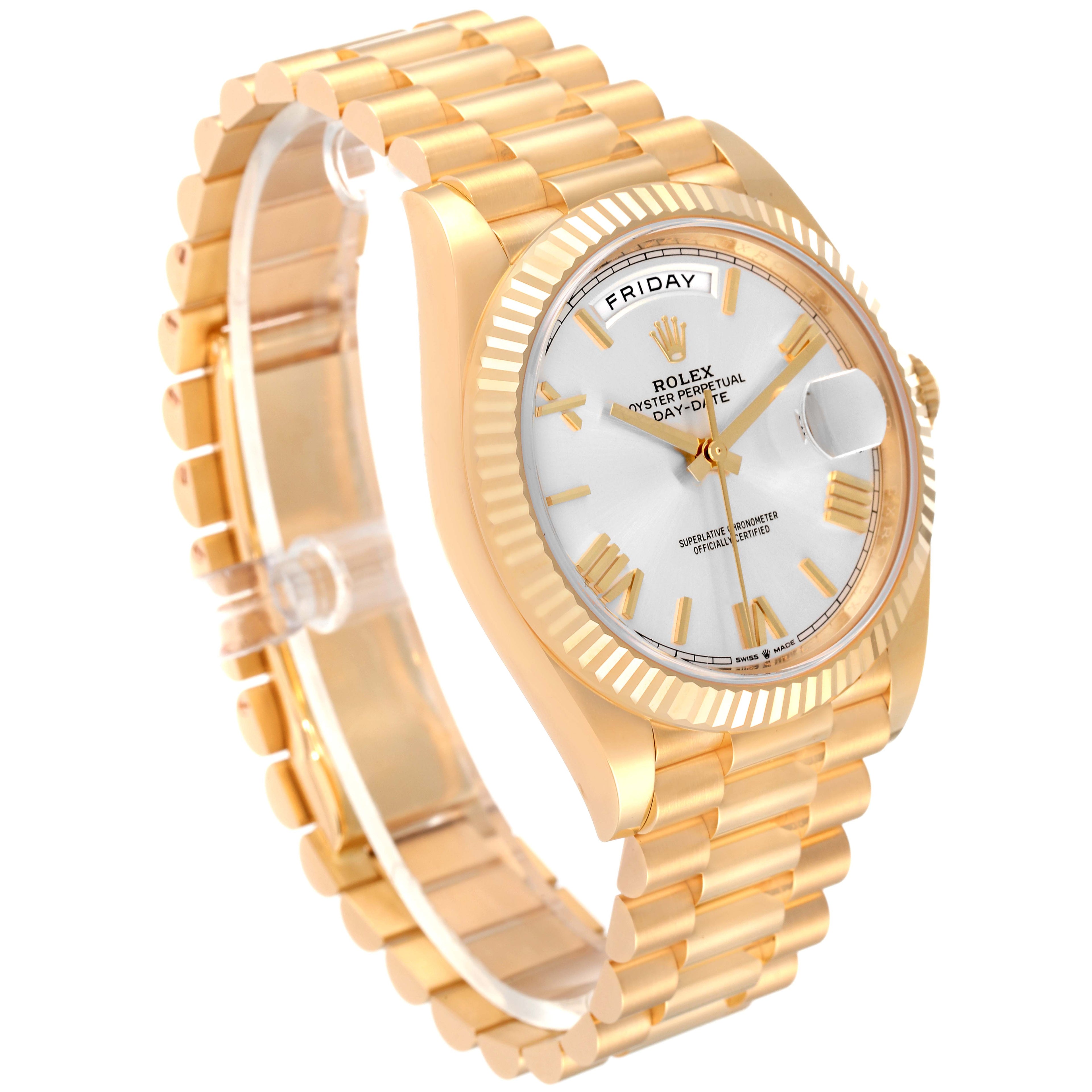 Rolex President Day Date 40 Yellow Gold Silver Dial Mens Watch 228238 Unworn