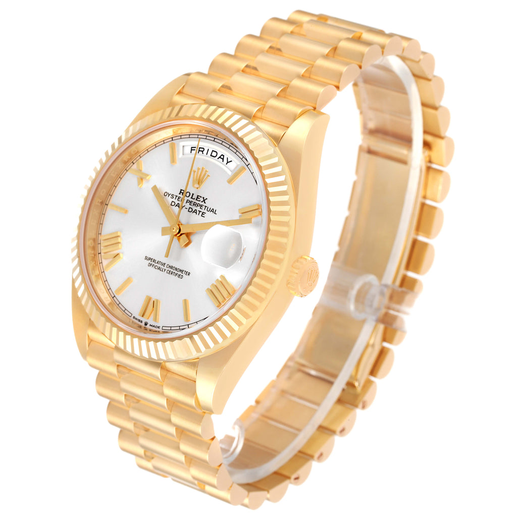 Rolex President Day Date 40 Yellow Gold Silver Dial Mens Watch 228238 Unworn
