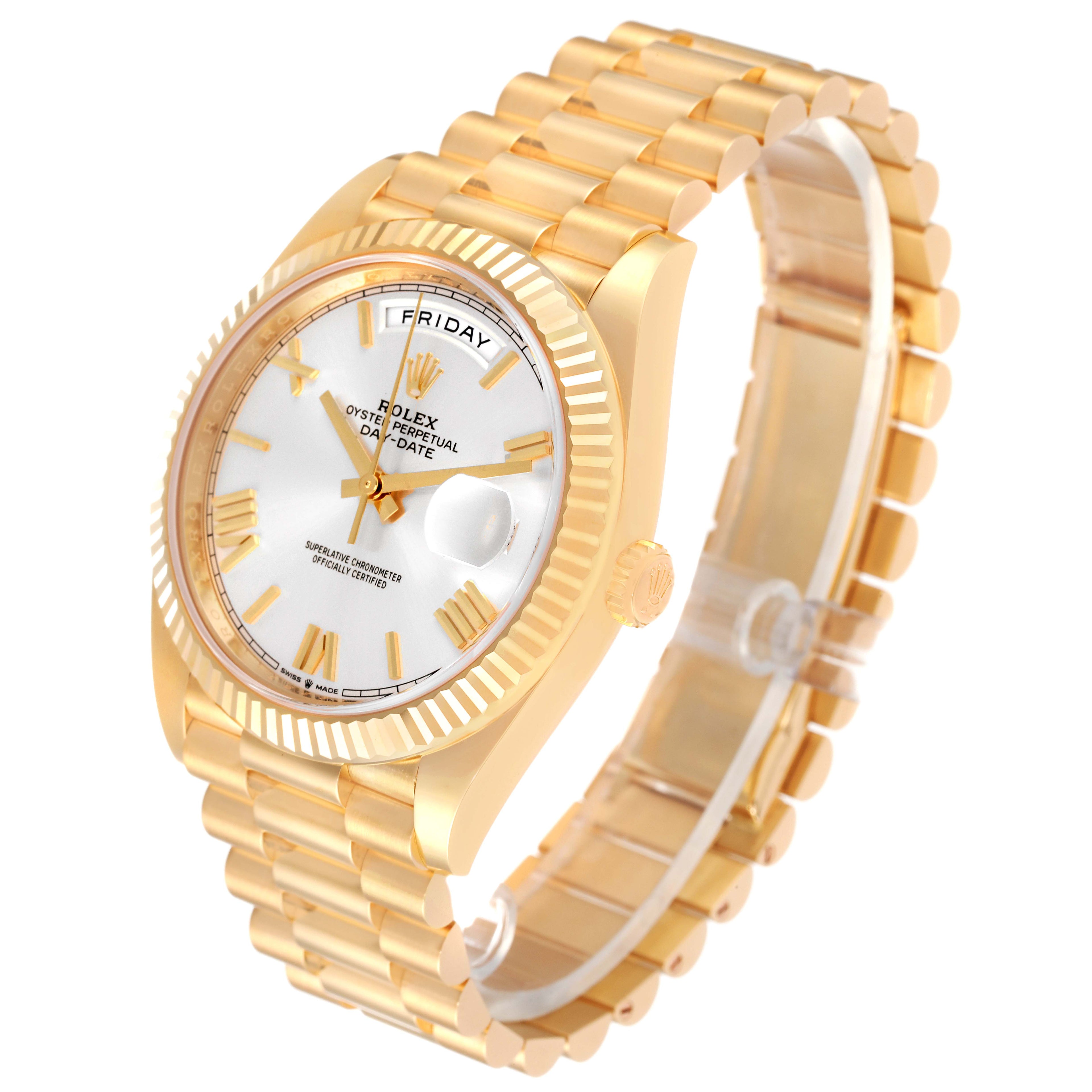 Rolex President Day Date 40 Yellow Gold Silver Dial Mens Watch 228238 Unworn