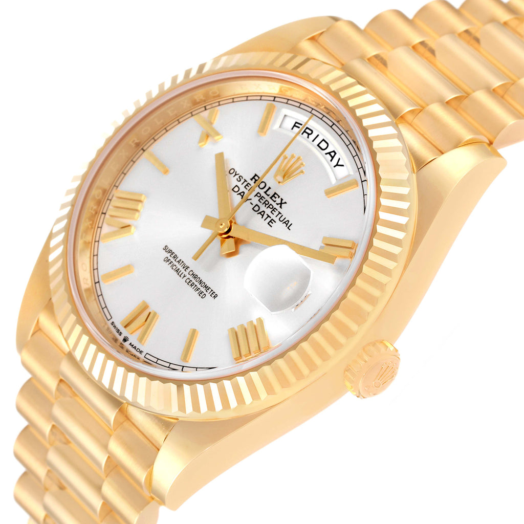 Rolex President Day Date 40 Yellow Gold Silver Dial Mens Watch 228238 Unworn