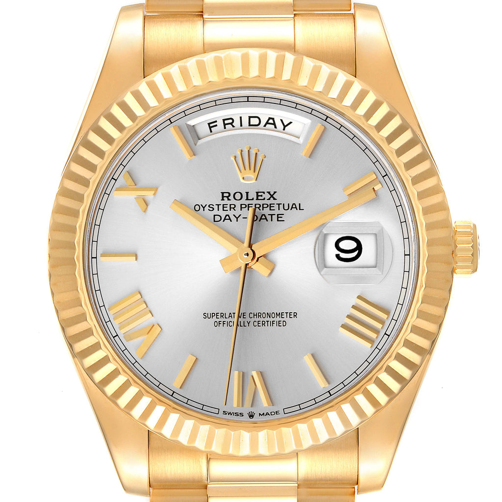 Rolex President Day Date 40 Yellow Gold Silver Dial Mens Watch 228238 Unworn