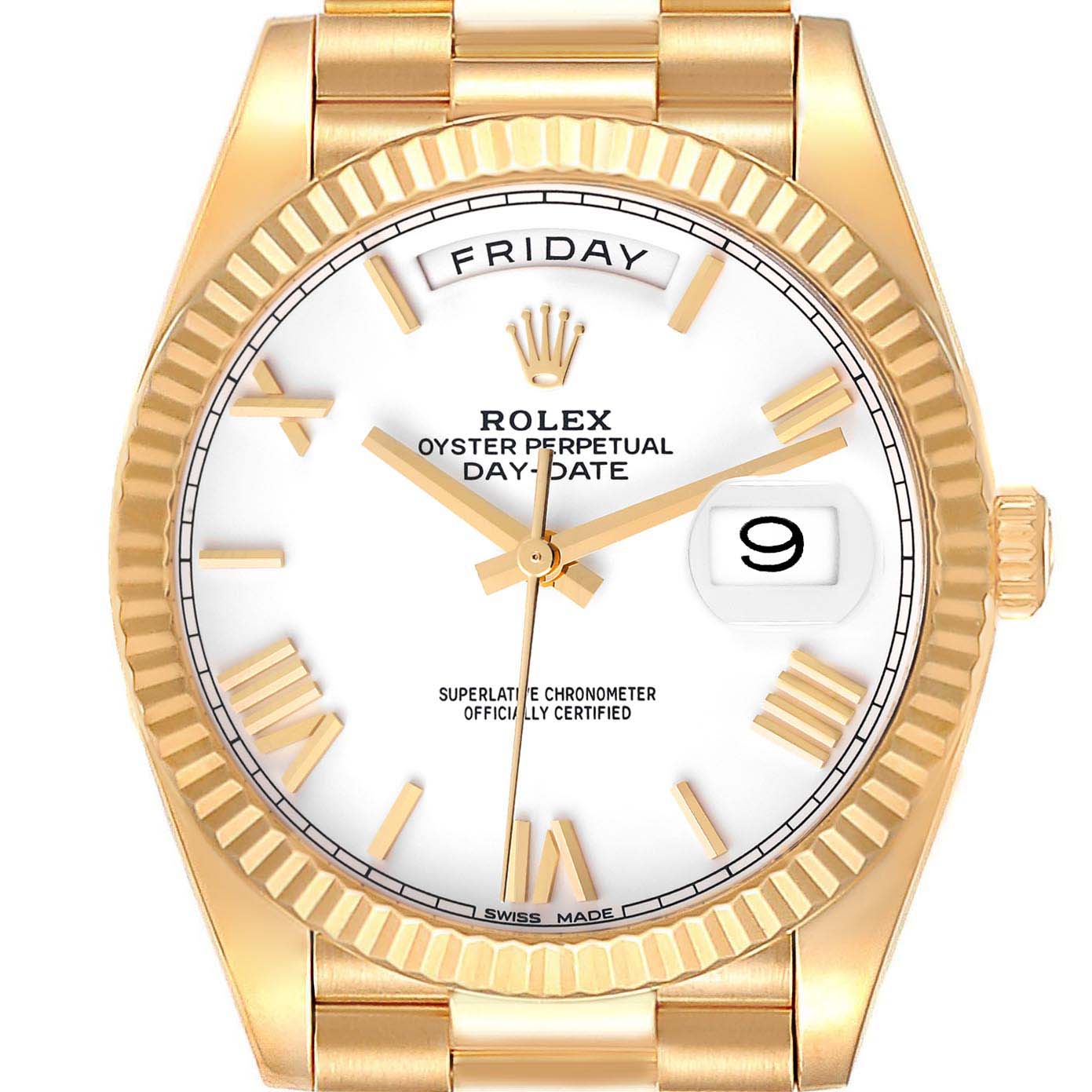 Rolex President Day-Date 40 Yellow Gold White Dial Mens Watch 228238 Box Card