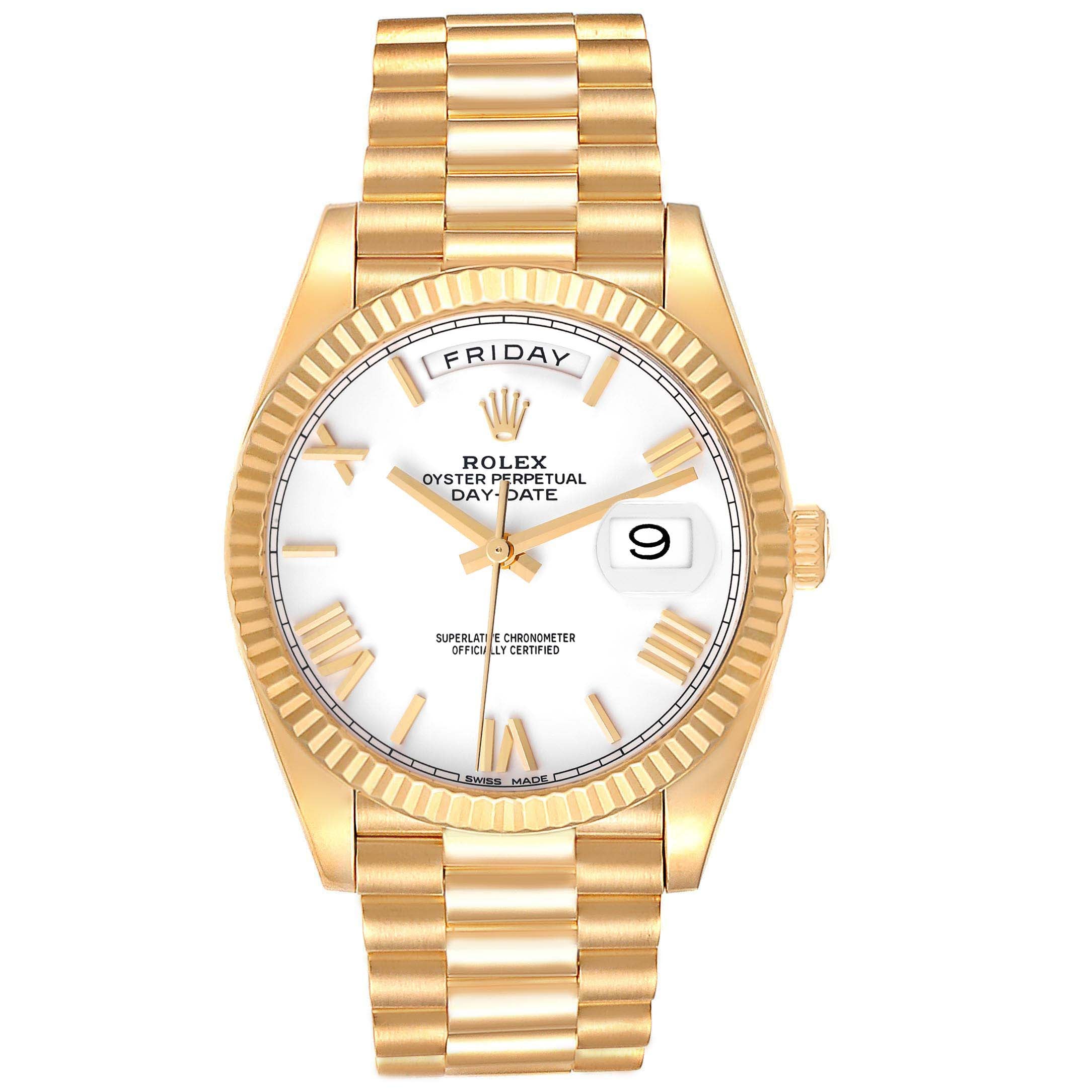 Rolex President Day-Date 40 Yellow Gold White Dial Mens Watch 228238 Box Card
