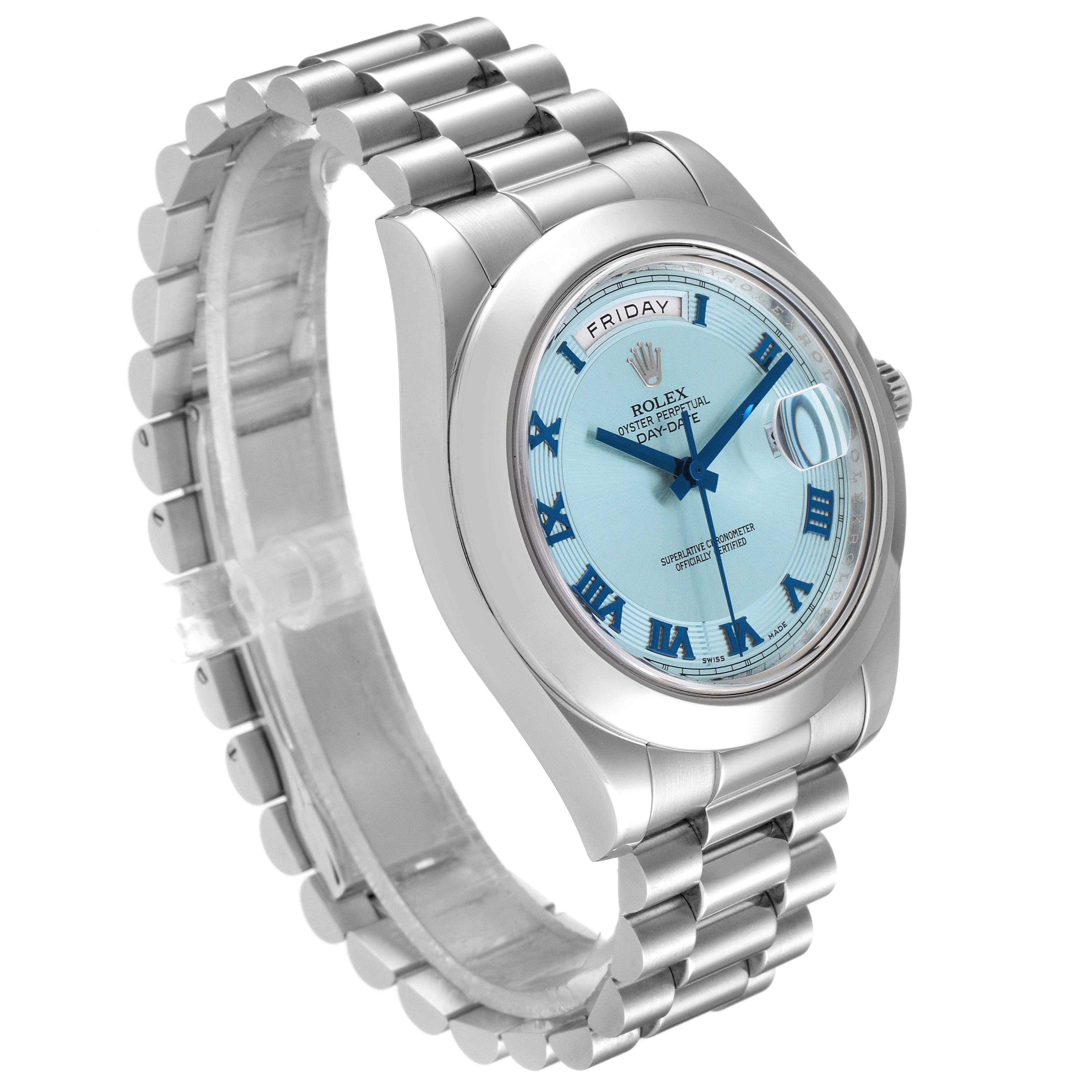 Rolex President Day-Date II Ice Blue Dial Platinum Mens Watch 218206 Box Card