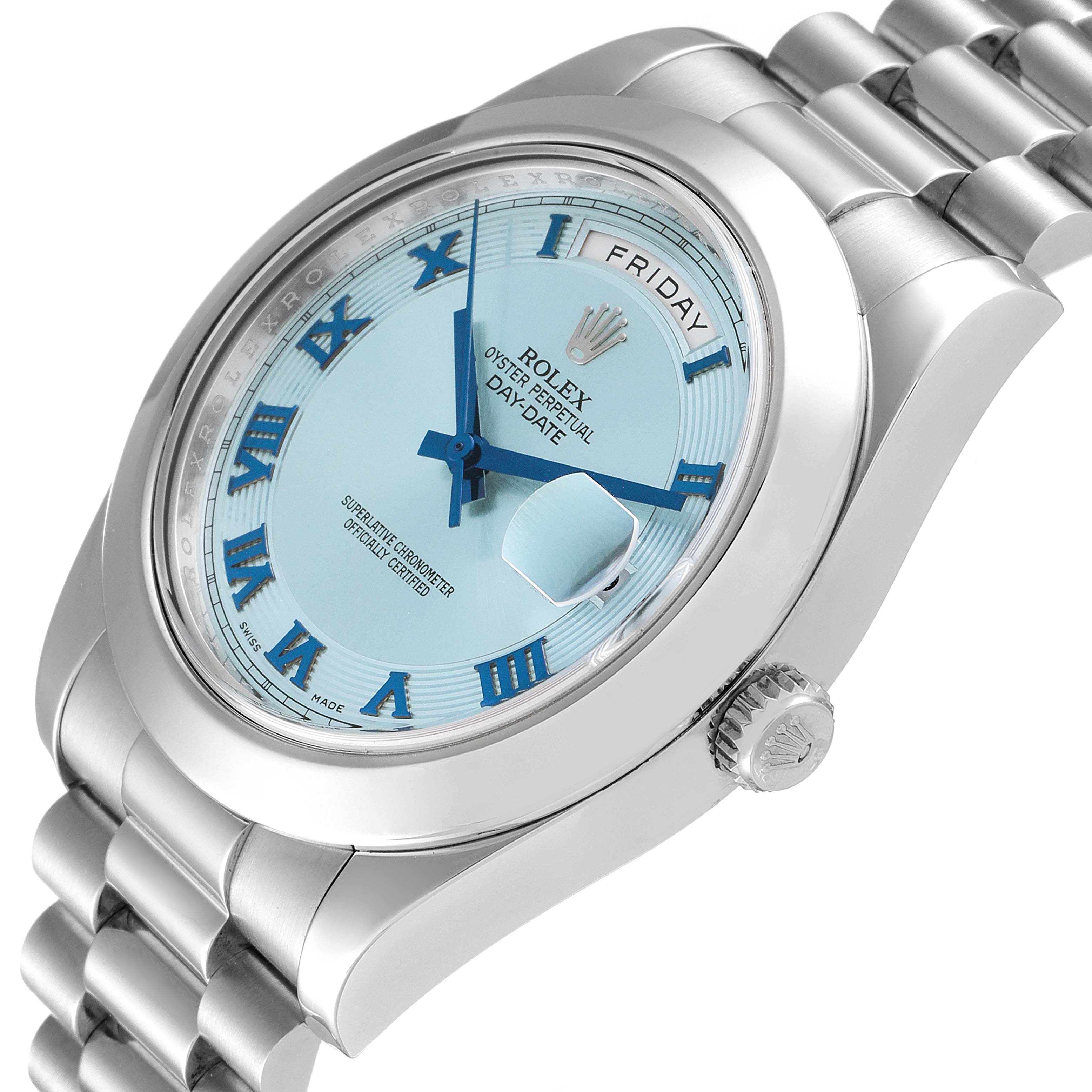 Rolex President Day-Date II Ice Blue Dial Platinum Mens Watch 218206 Box Card