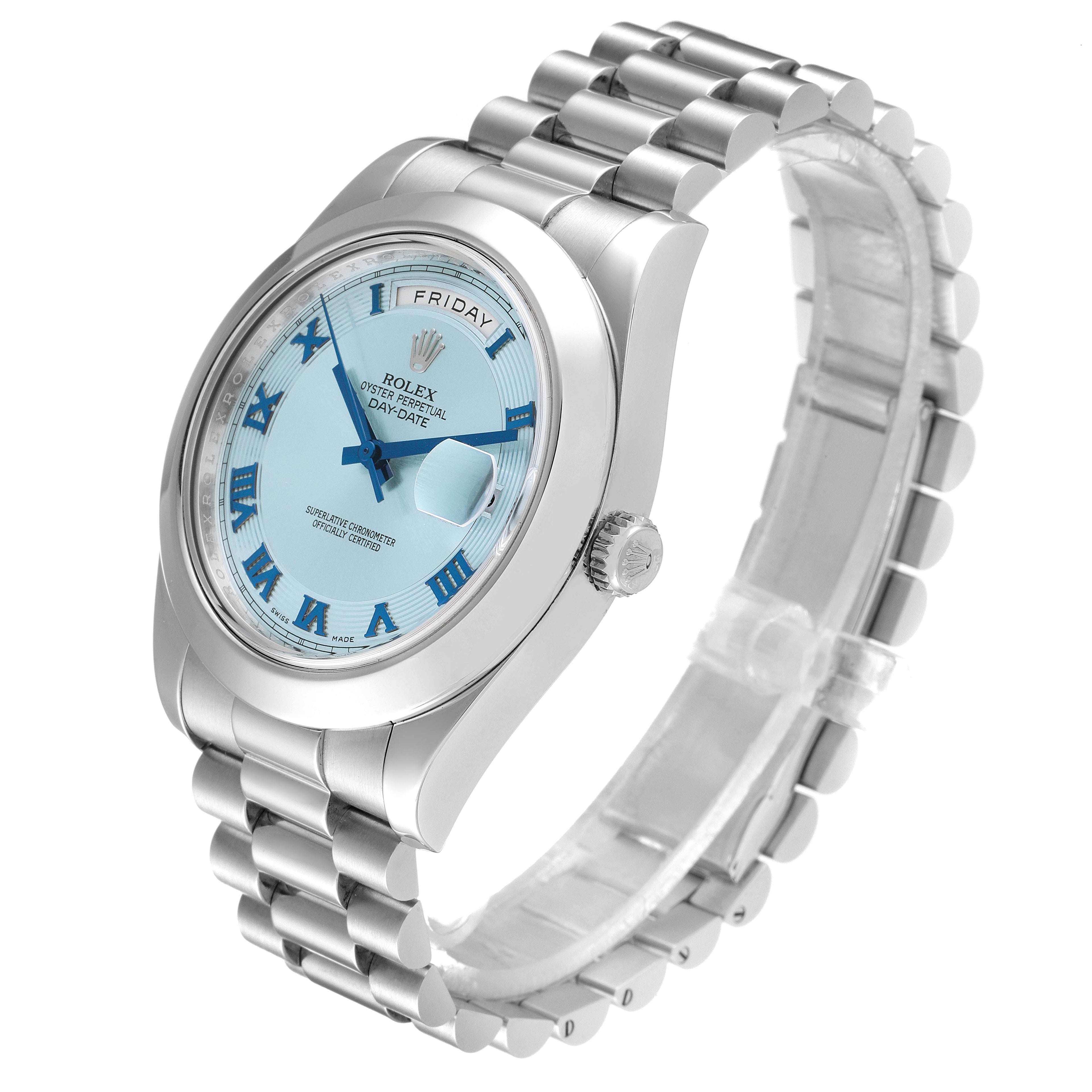Rolex President Day-Date II Ice Blue Dial Platinum Mens Watch 218206 Box Card