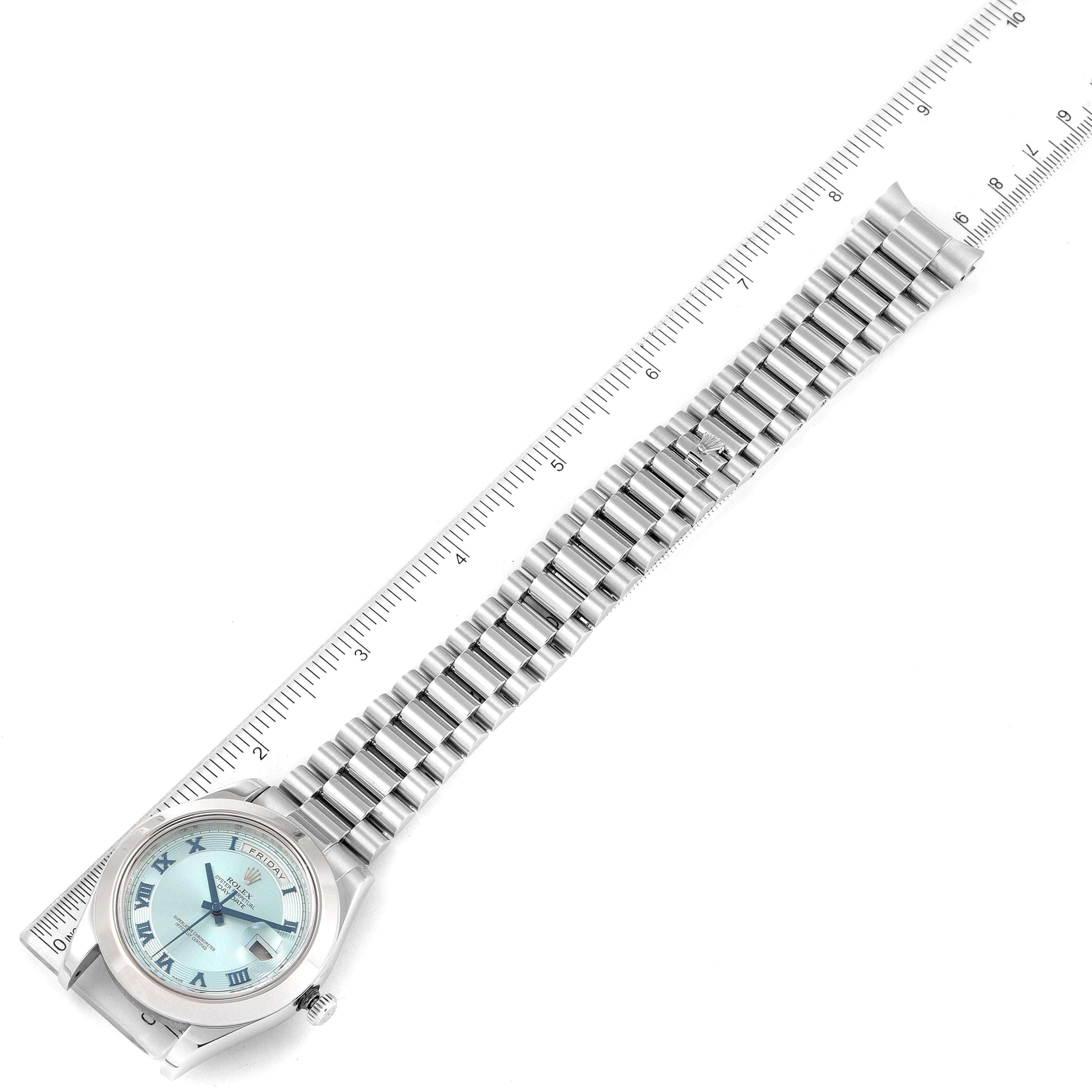 Rolex President Day-Date II Ice Blue Dial Platinum Mens Watch 218206 Box Card