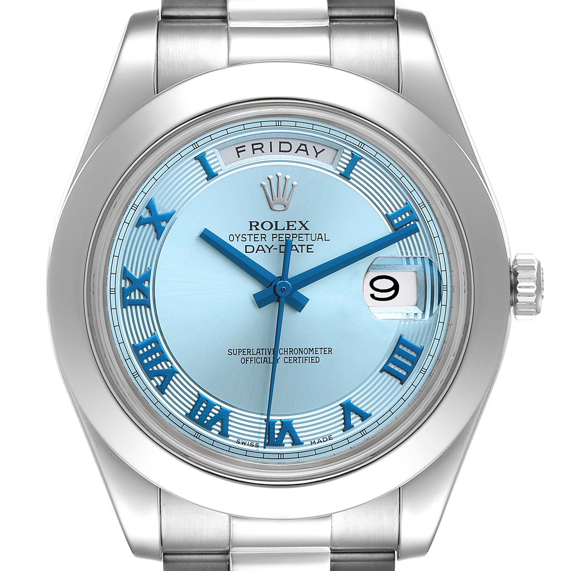 Rolex President Day-Date II Ice Blue Dial Platinum Mens Watch 218206 Box Card