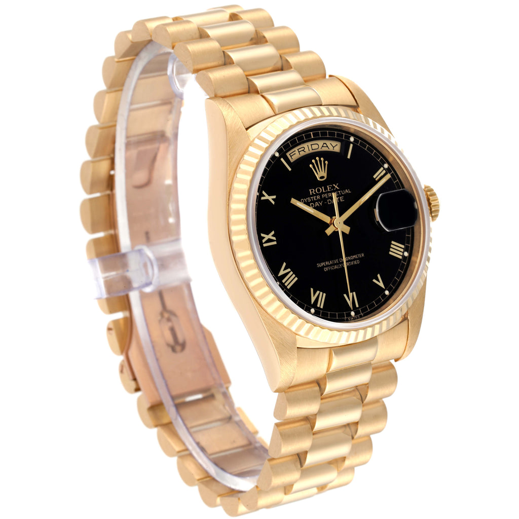 Rolex President Day-Date Black Dial Yellow Gold Mens Watch 18238