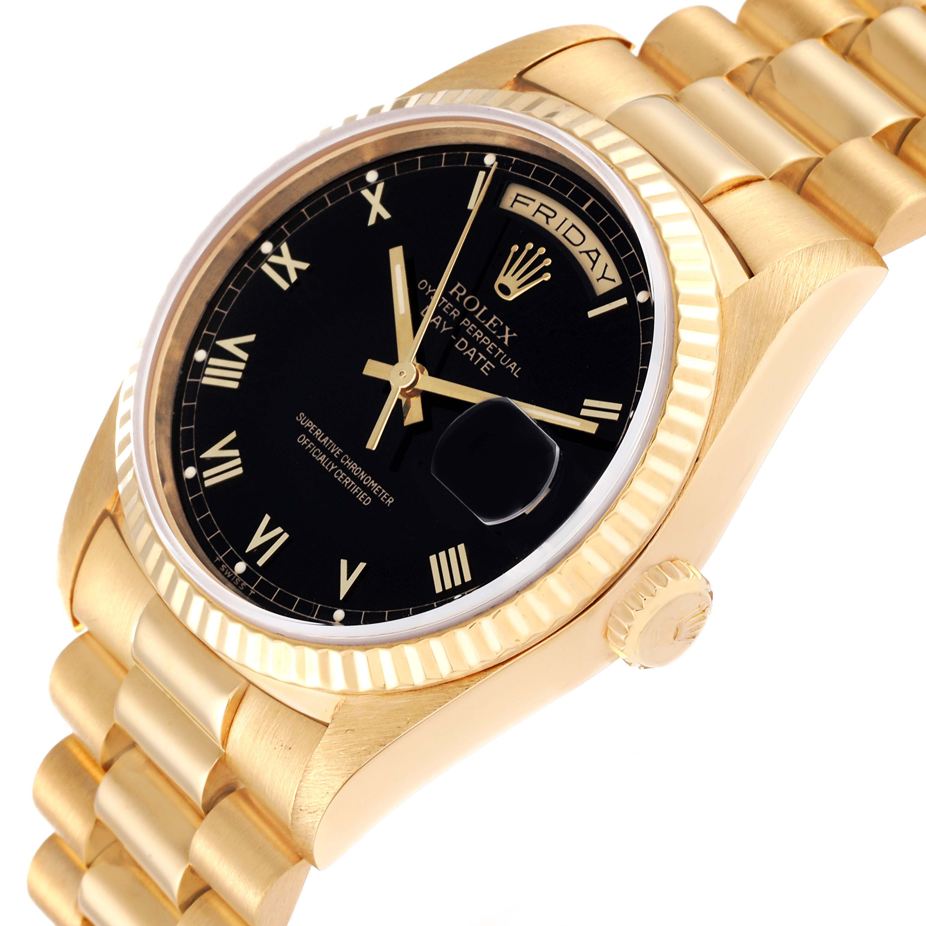 Rolex President Day-Date Black Dial Yellow Gold Mens Watch 18238