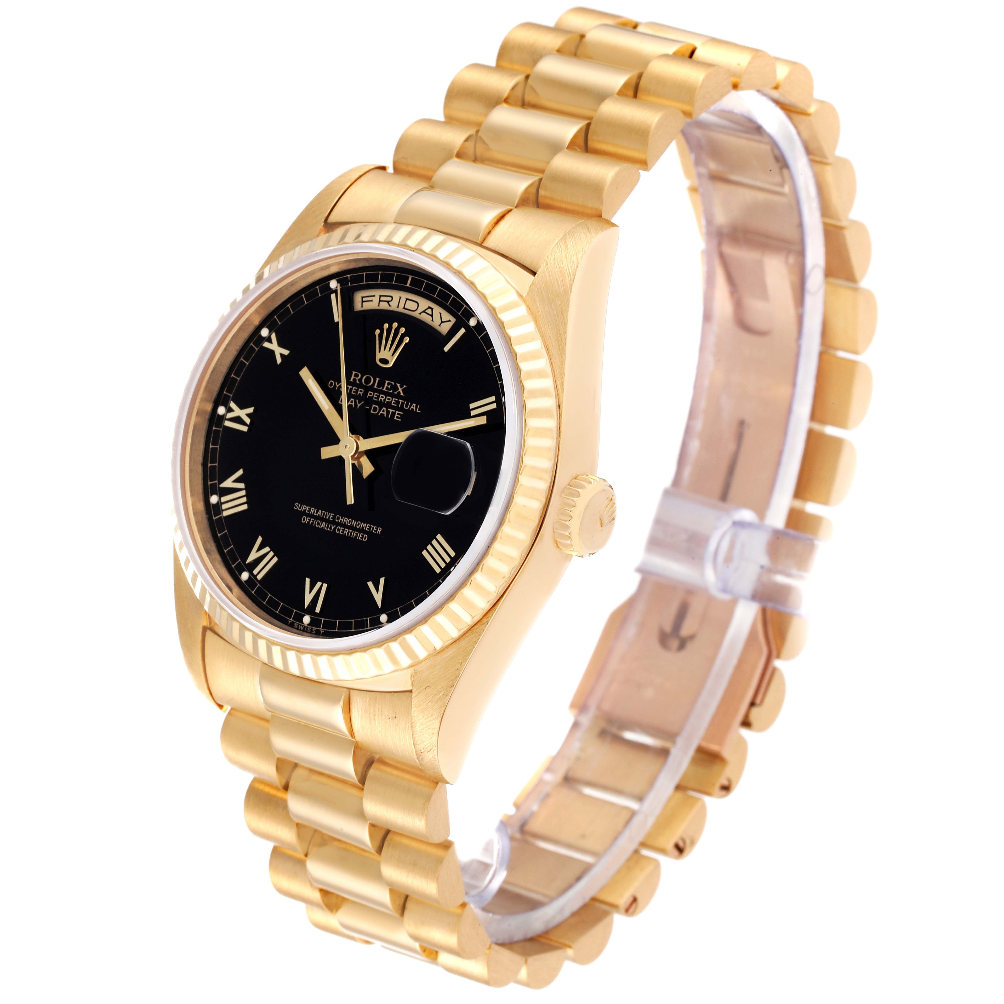 Rolex President Day-Date Black Dial Yellow Gold Mens Watch 18238