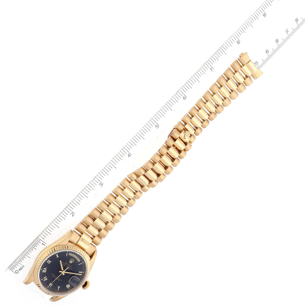 Rolex President Day-Date Black Dial Yellow Gold Mens Watch 18238