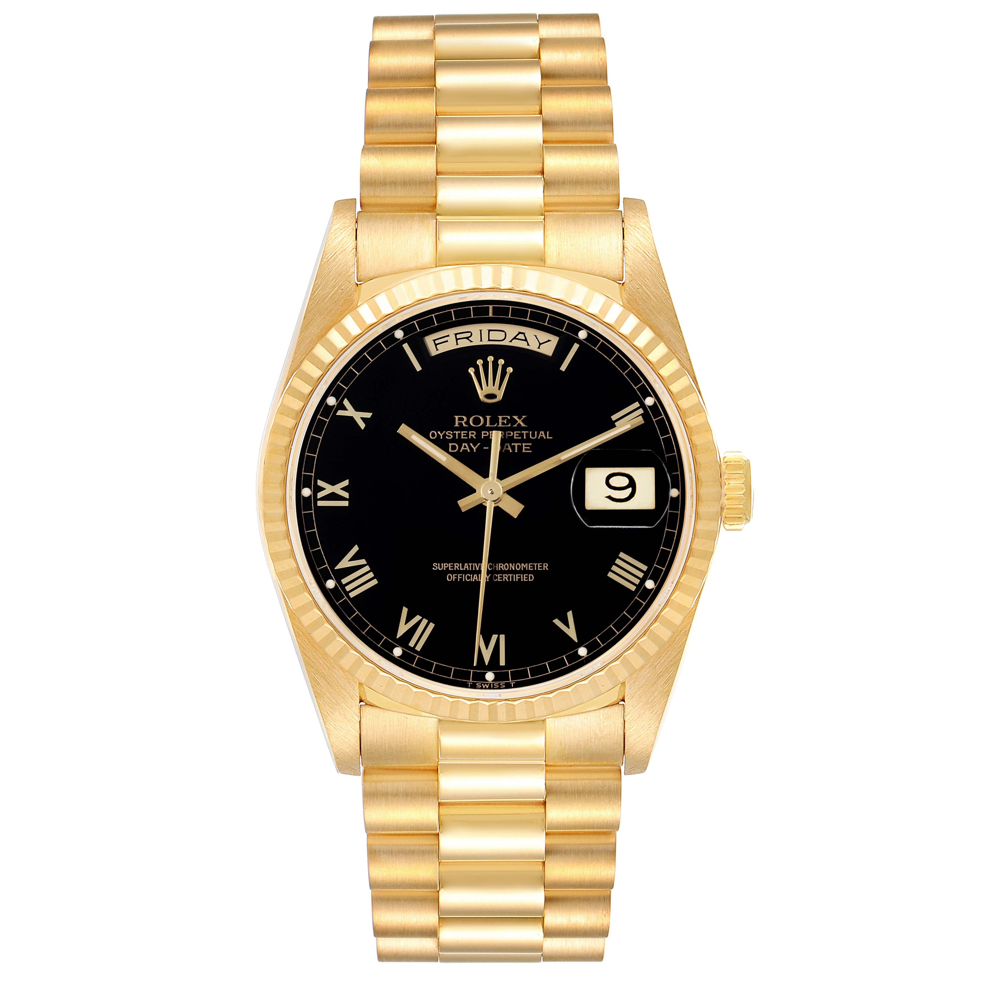 Rolex President Day-Date Black Dial Yellow Gold Mens Watch 18238