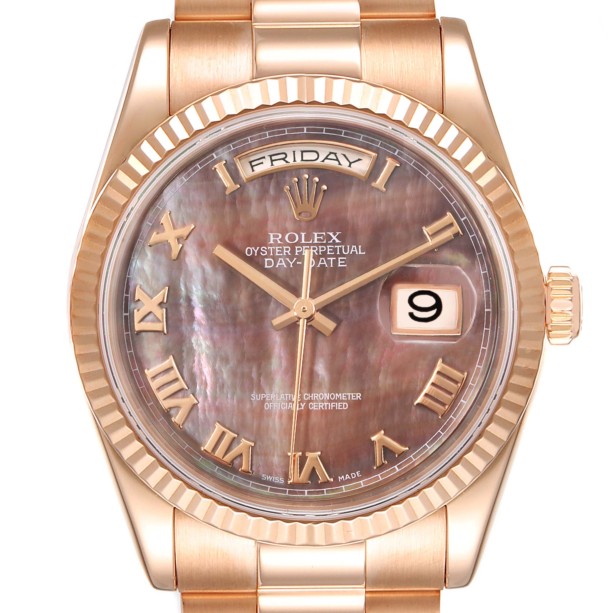 Rolex President Day Date Everose Gold MOP Dial Mens Watch 118235 Box Papers