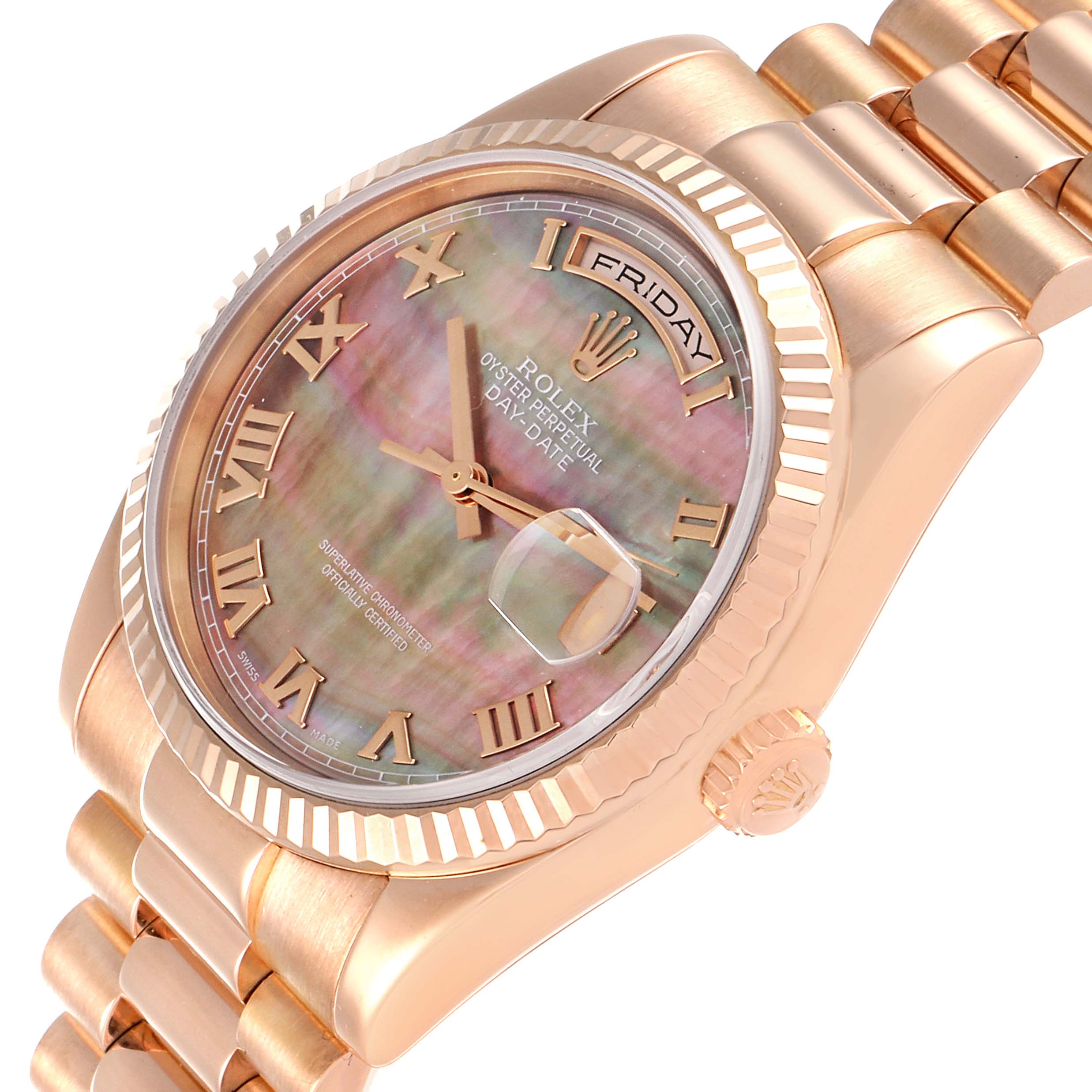 Rolex President Day Date Everose Gold MOP Dial Mens Watch 118235 Box Papers
