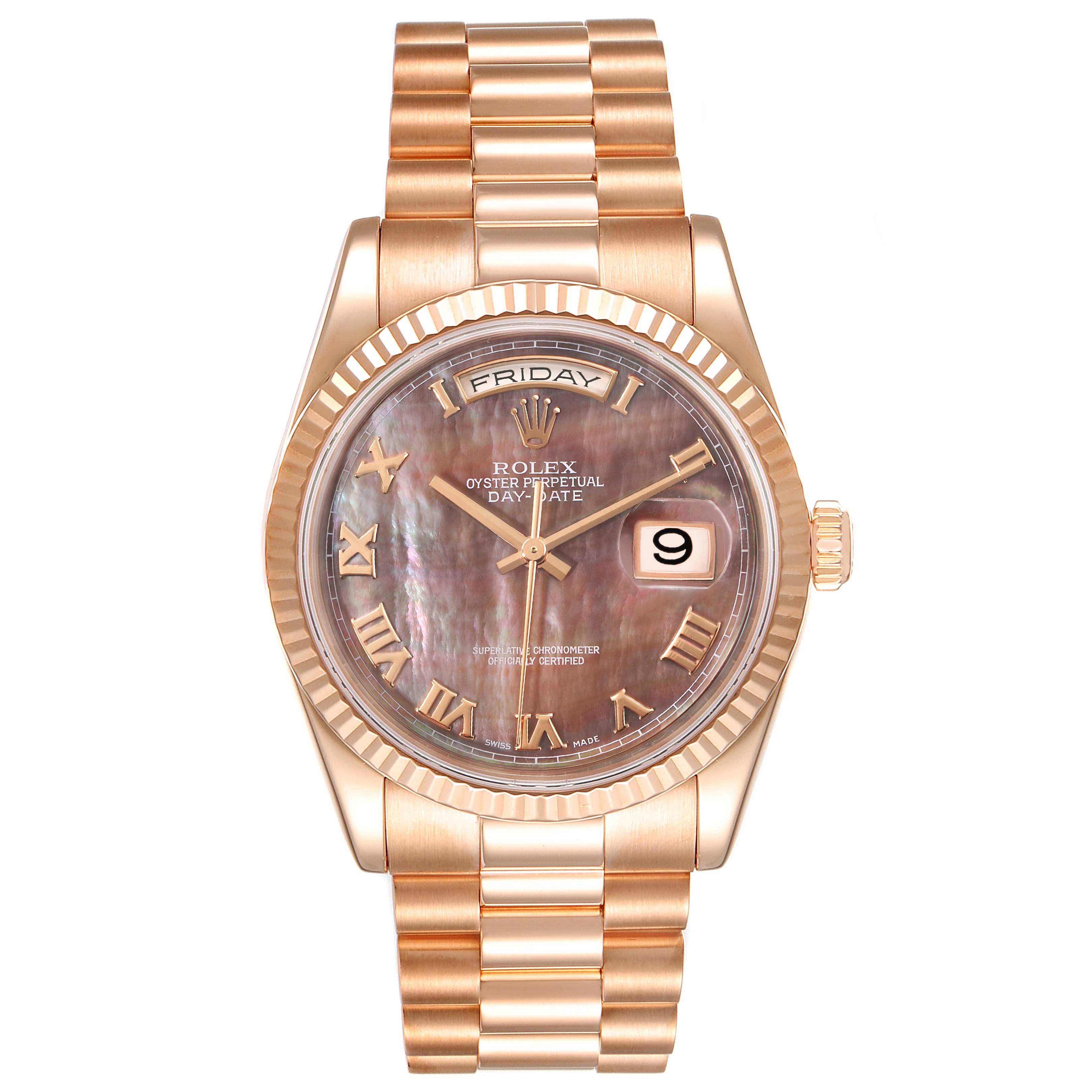 Rolex President Day Date Everose Gold MOP Dial Mens Watch 118235 Box Papers