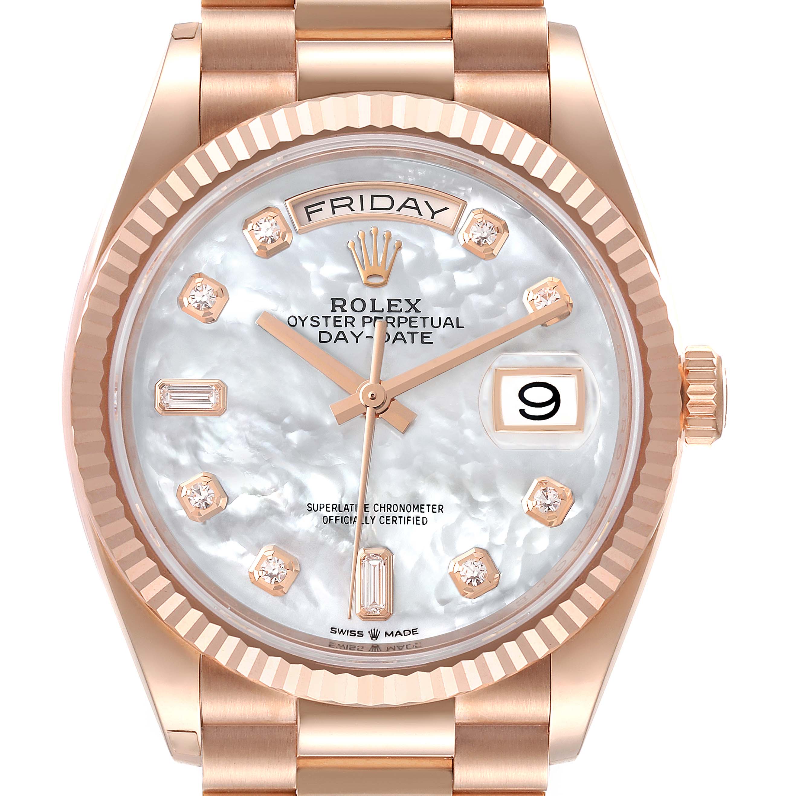 Rolex President Day Date Rose Gold MOP Dial Mens Watch 128235 Unworn