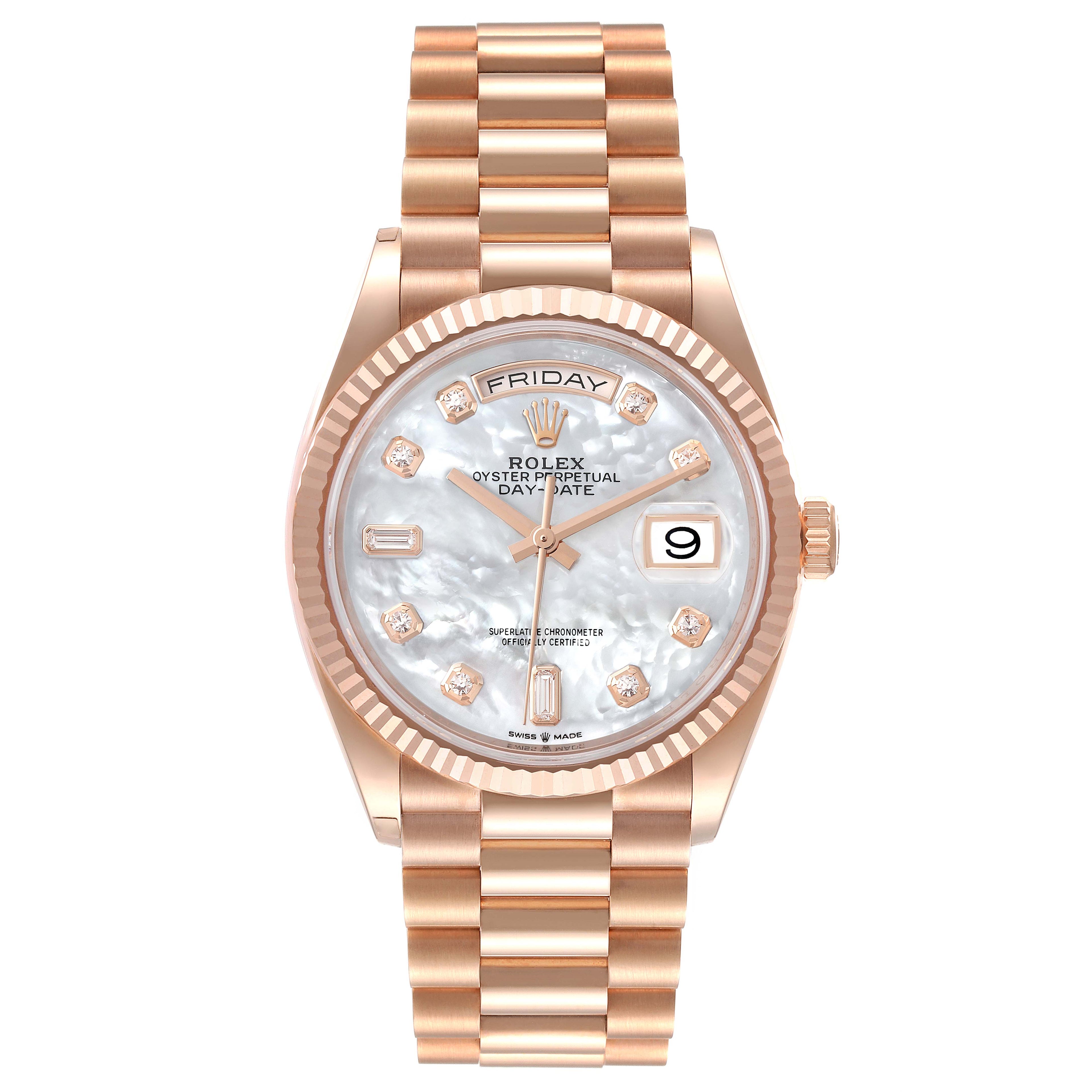 Rolex President Day Date Rose Gold MOP Dial Mens Watch 128235 Unworn