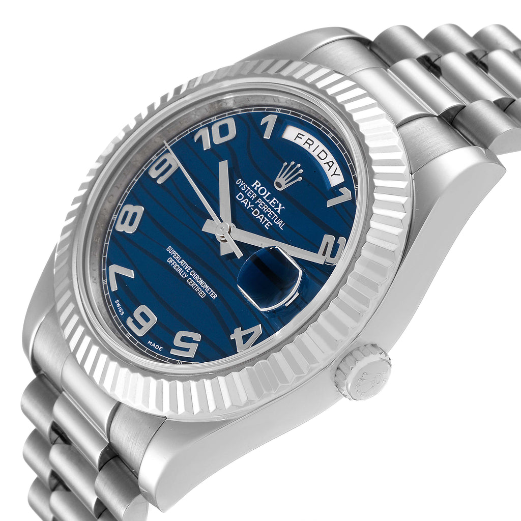 Rolex President Day-Date II White Gold Blue Dial Mens Watch 218239 Box Card
