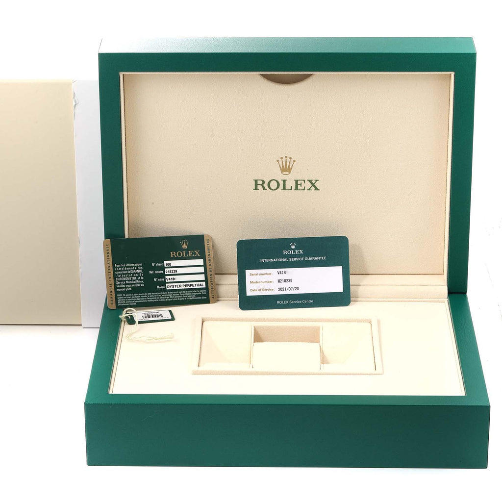 Rolex President Day-Date II White Gold Blue Dial Mens Watch 218239 Box Card