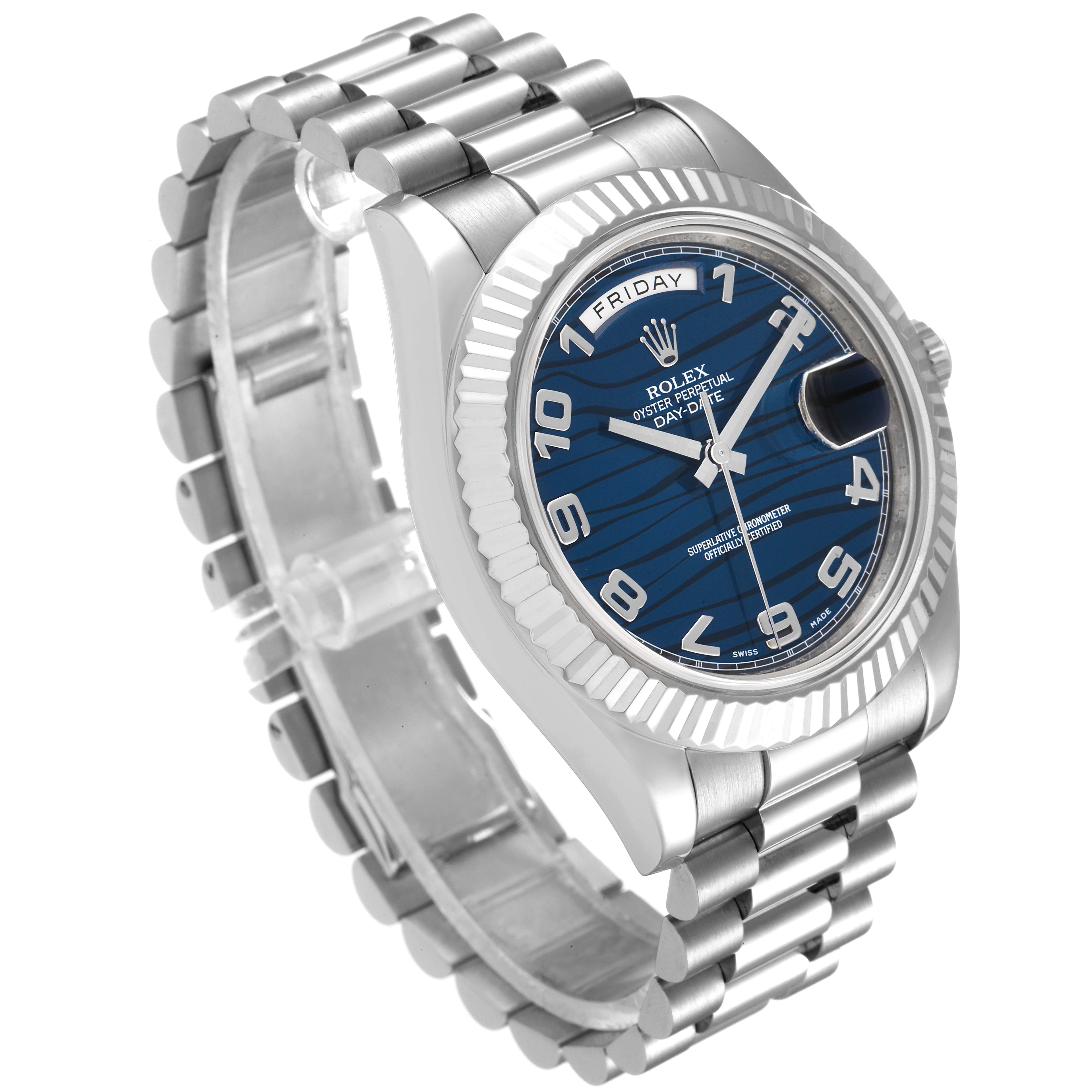 Rolex President Day-Date II White Gold Blue Dial Mens Watch 218239 Box Card