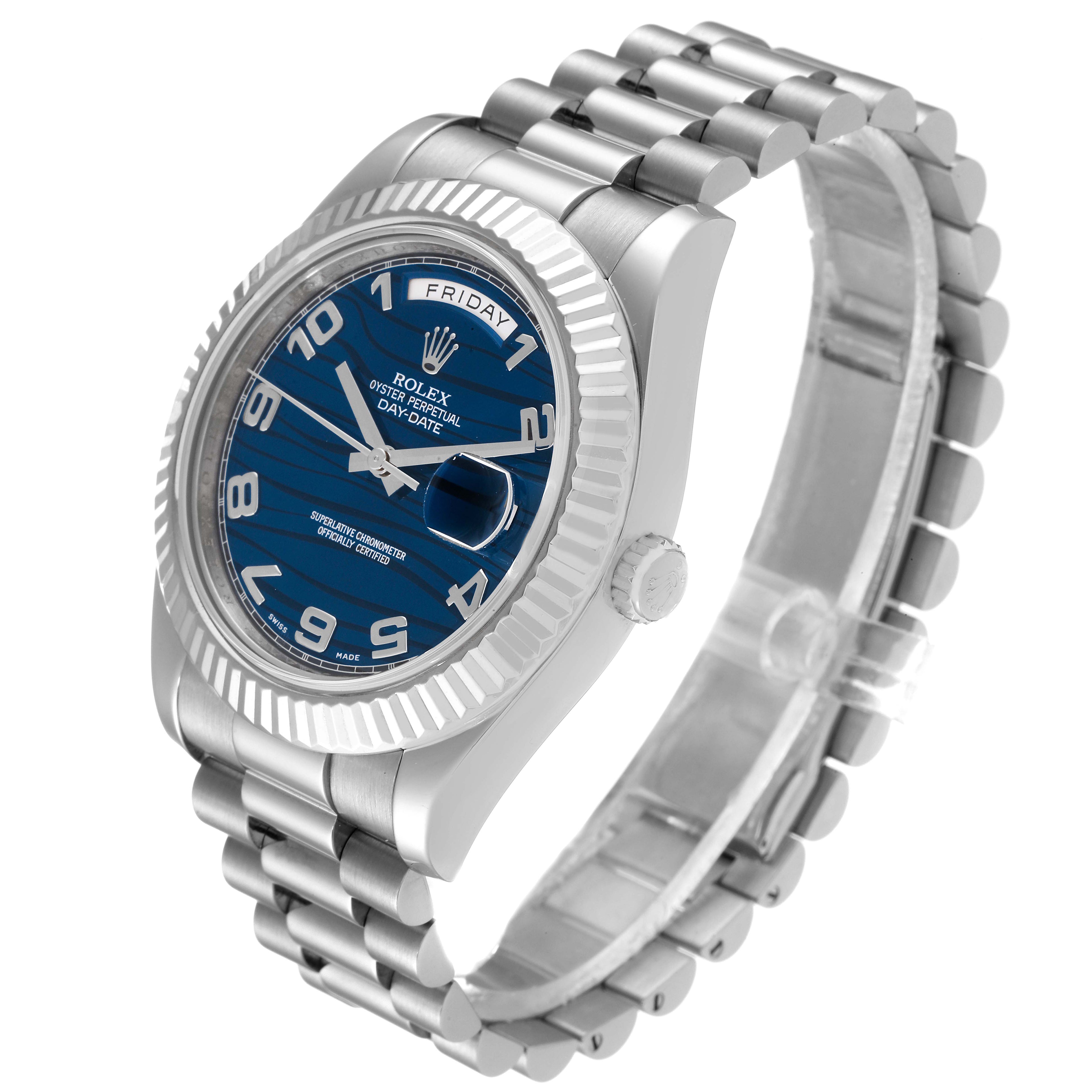 Rolex President Day-Date II White Gold Blue Dial Mens Watch 218239 Box Card