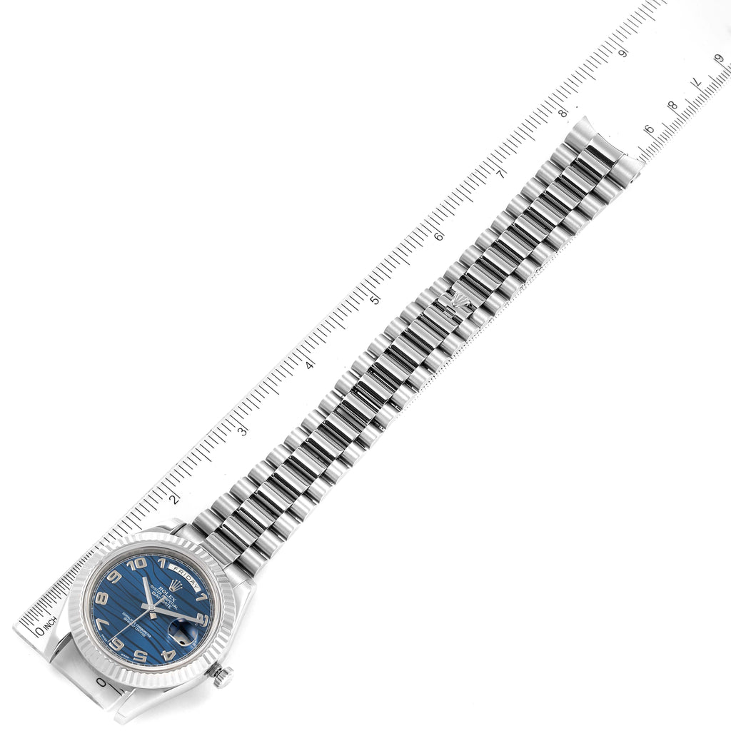 Rolex President Day-Date II White Gold Blue Dial Mens Watch 218239 Box Card