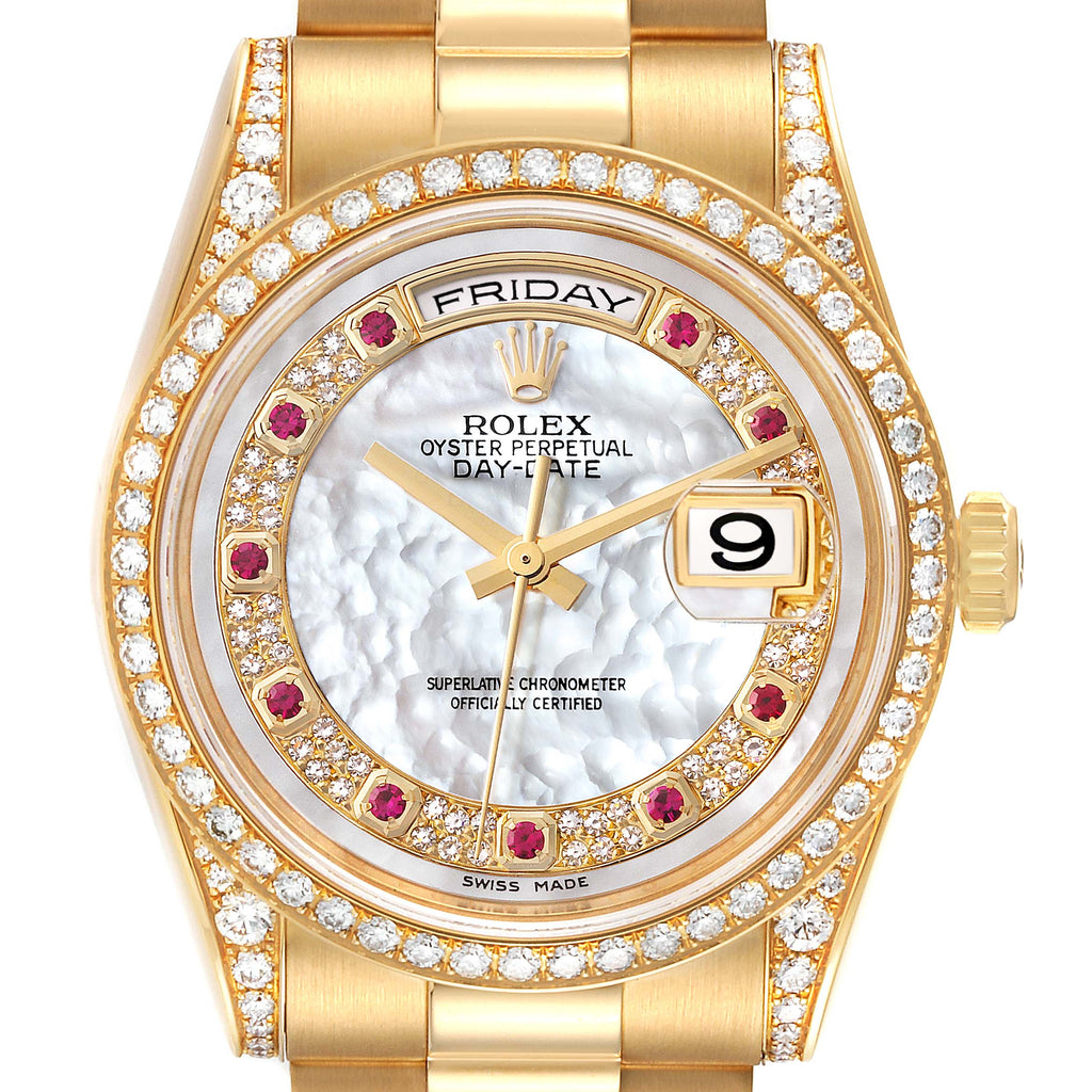 Rolex President Day-Date MOP Diamond Myriad Dial Mens Watch 118388 Box Card