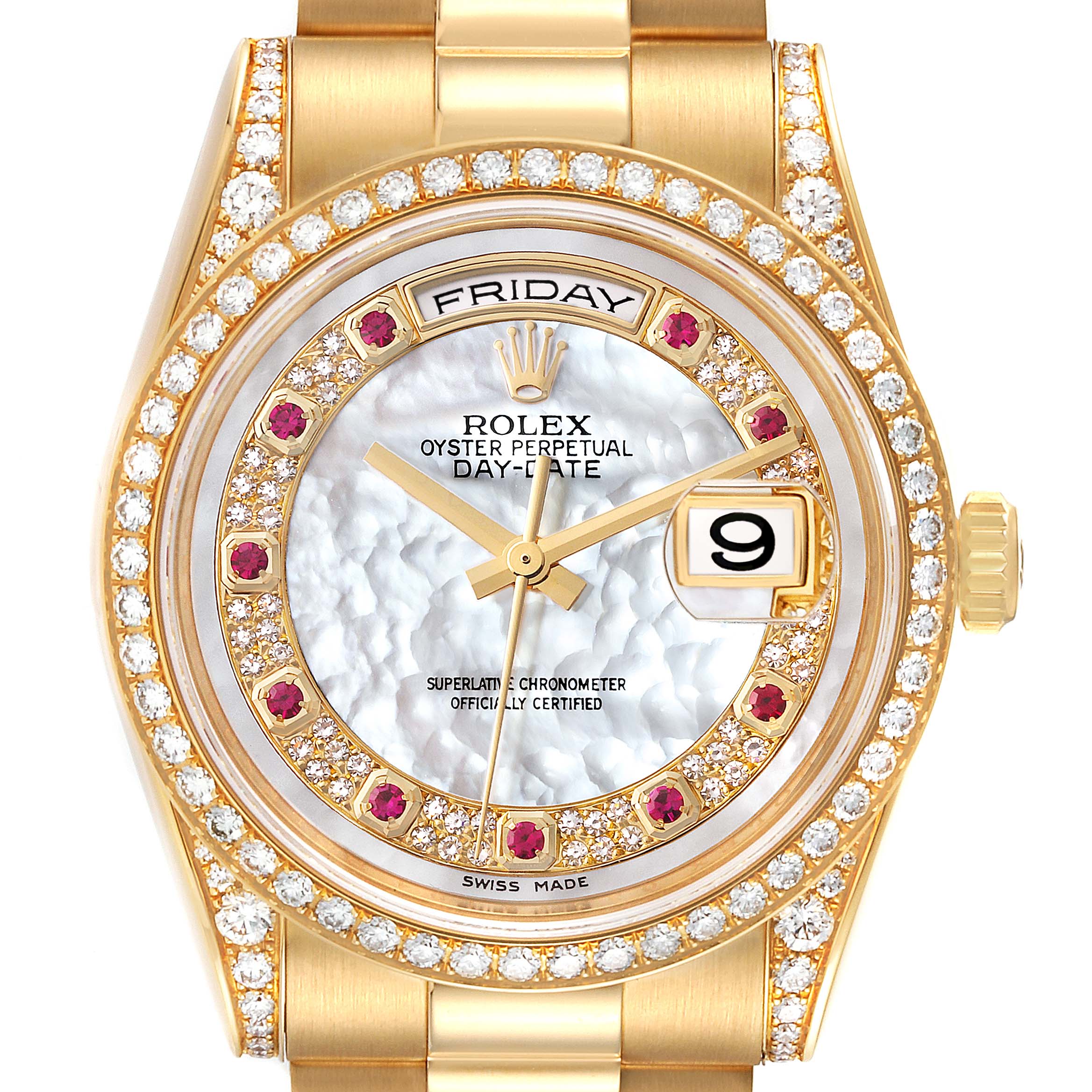Rolex President Day-Date MOP Diamond Myriad Dial Mens Watch 118388 Box Card