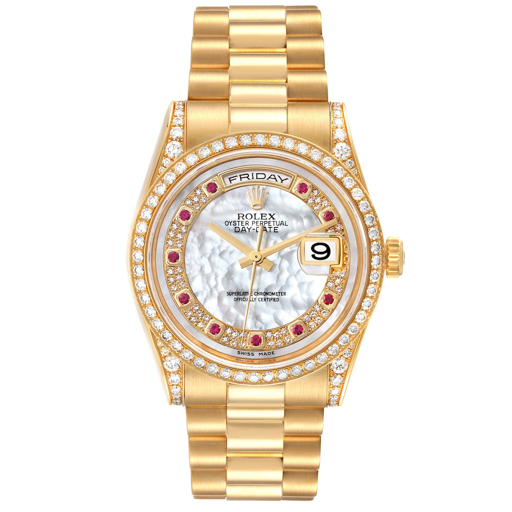Rolex President Day-Date MOP Diamond Myriad Dial Mens Watch 118388 Box Card