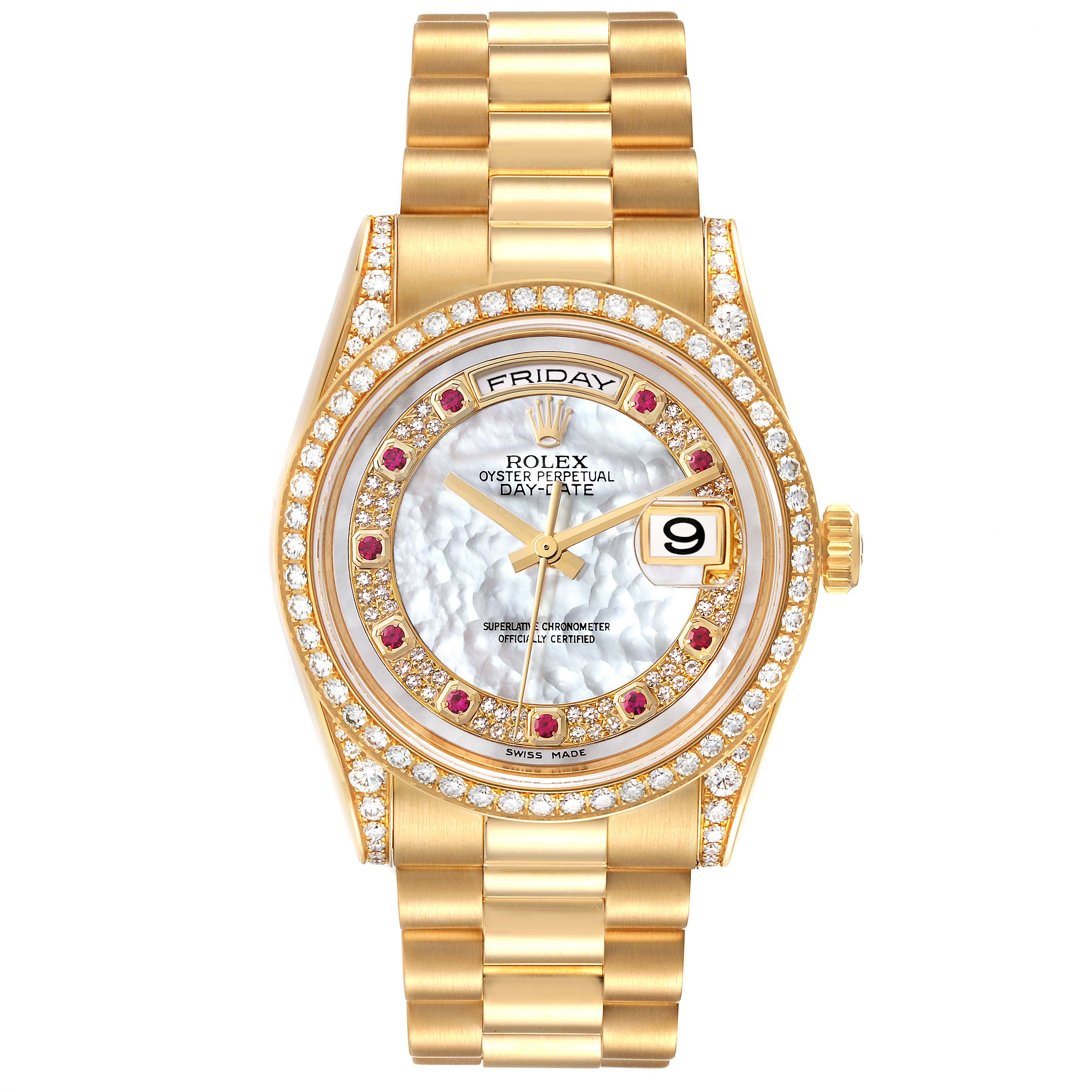 Rolex President Day-Date MOP Diamond Myriad Dial Mens Watch 118388 Box Card