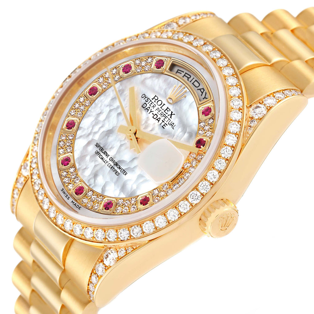Rolex President Day-Date MOP Diamond Myriad Dial Mens Watch 118388 Box Card