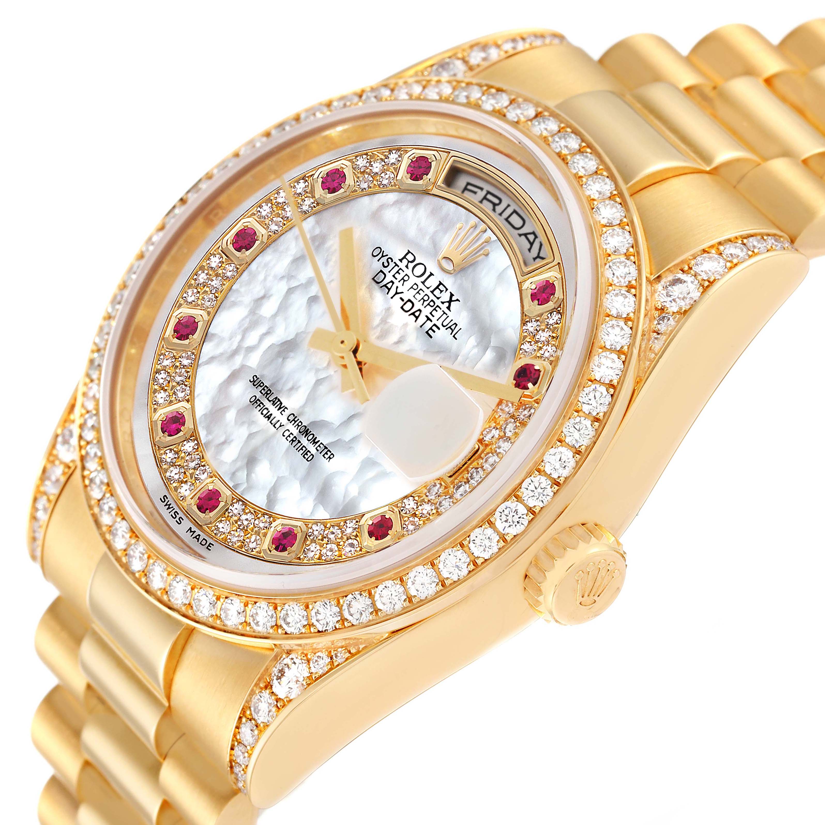 Rolex President Day-Date MOP Diamond Myriad Dial Mens Watch 118388 Box Card