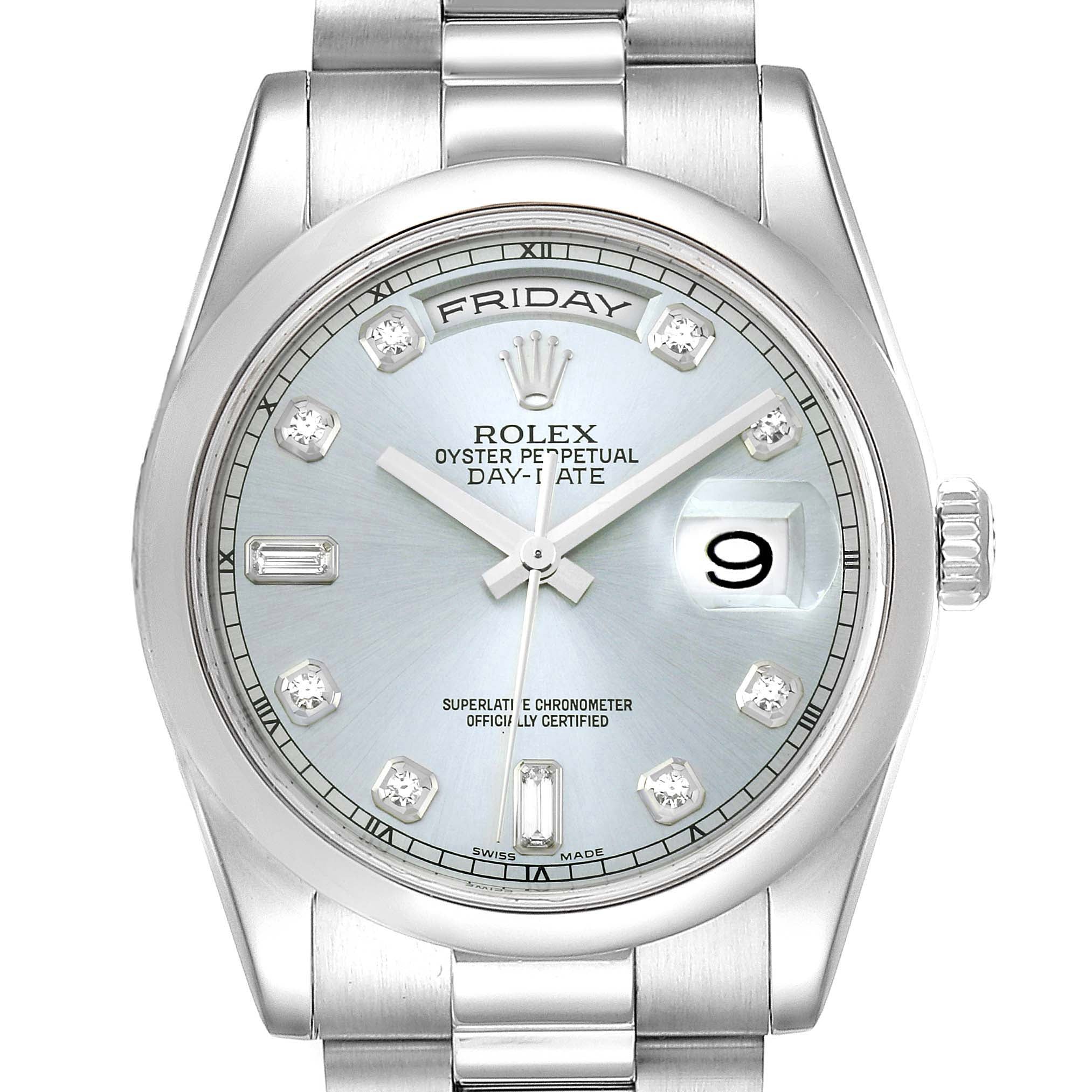 Rolex President Day-Date Platinum Diamond Dial Mens Watch 118206