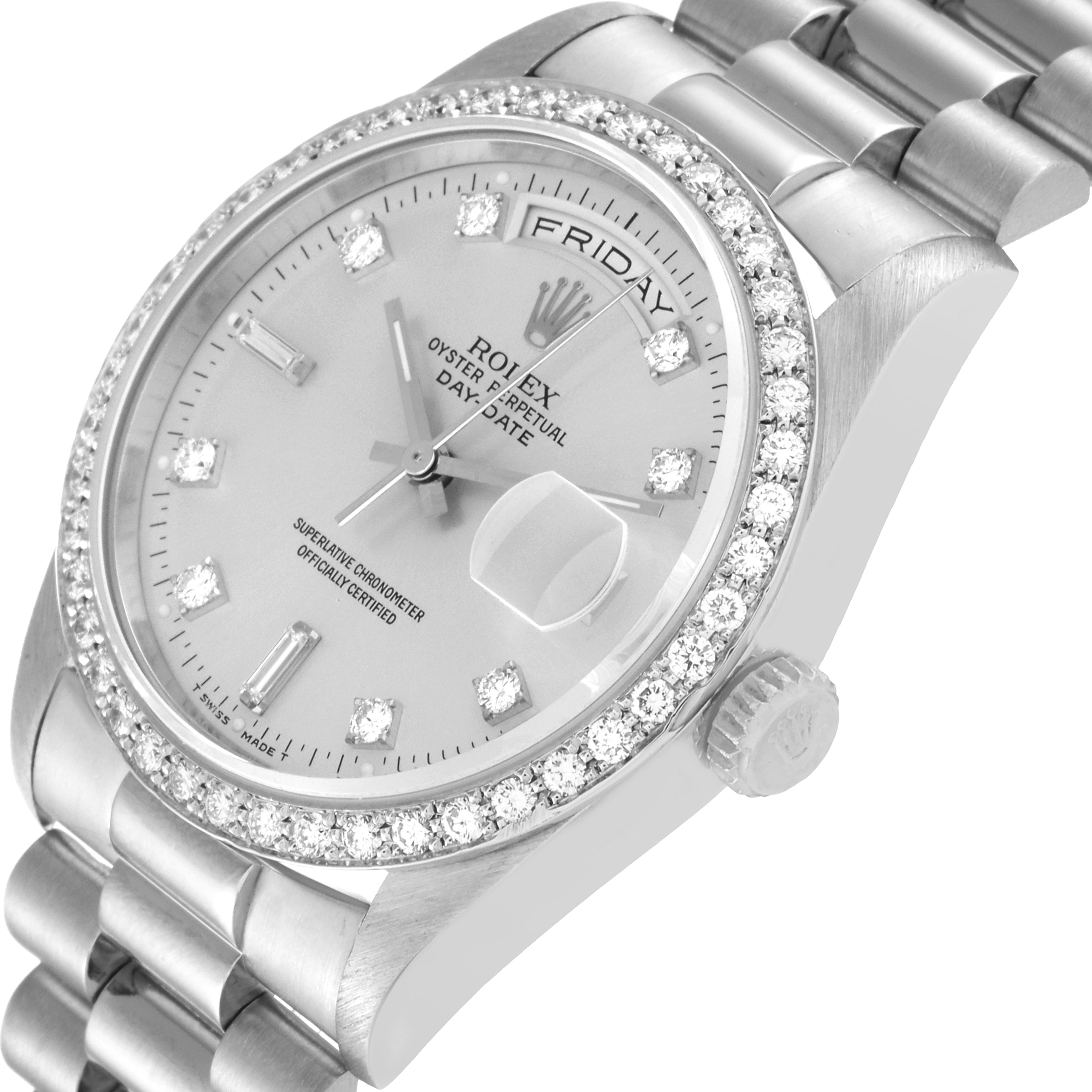 Rolex President Day-Date Platinum Diamond Mens Watch 18346 Box Service Papers