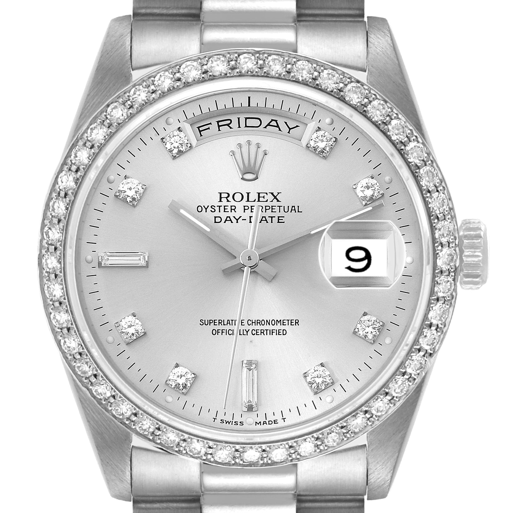 Rolex President Day-Date Platinum Diamond Mens Watch 18346 Box Service Papers