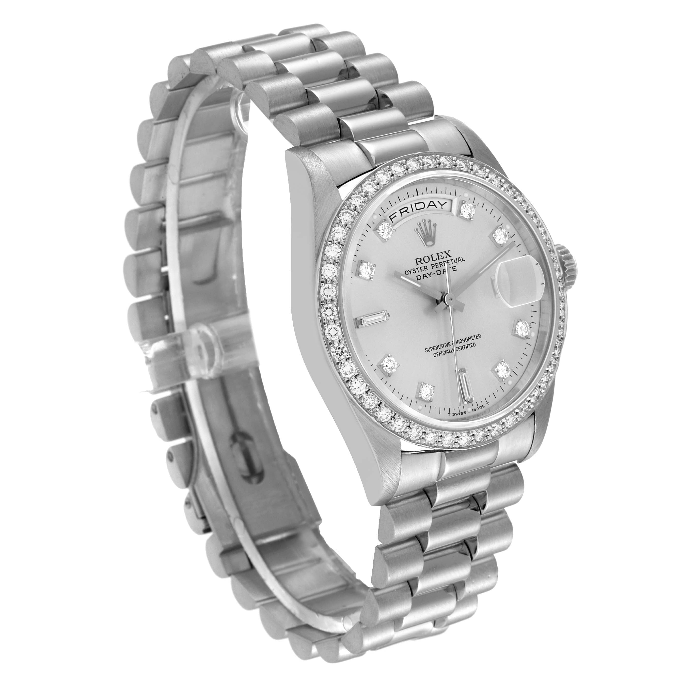 Rolex President Day-Date Platinum Diamond Mens Watch 18346 Box Service Papers