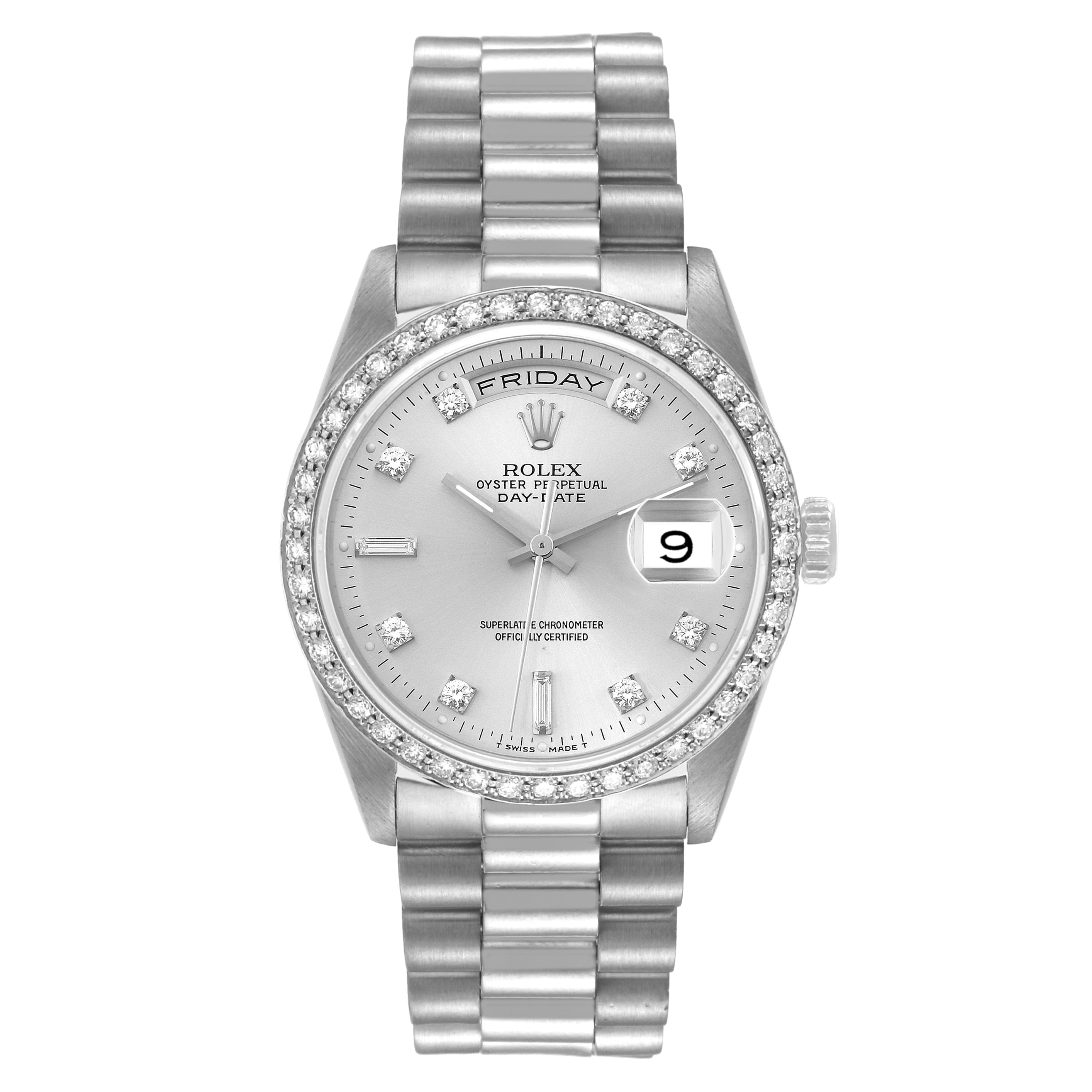 Rolex President Day-Date Platinum Diamond Mens Watch 18346 Box Service Papers