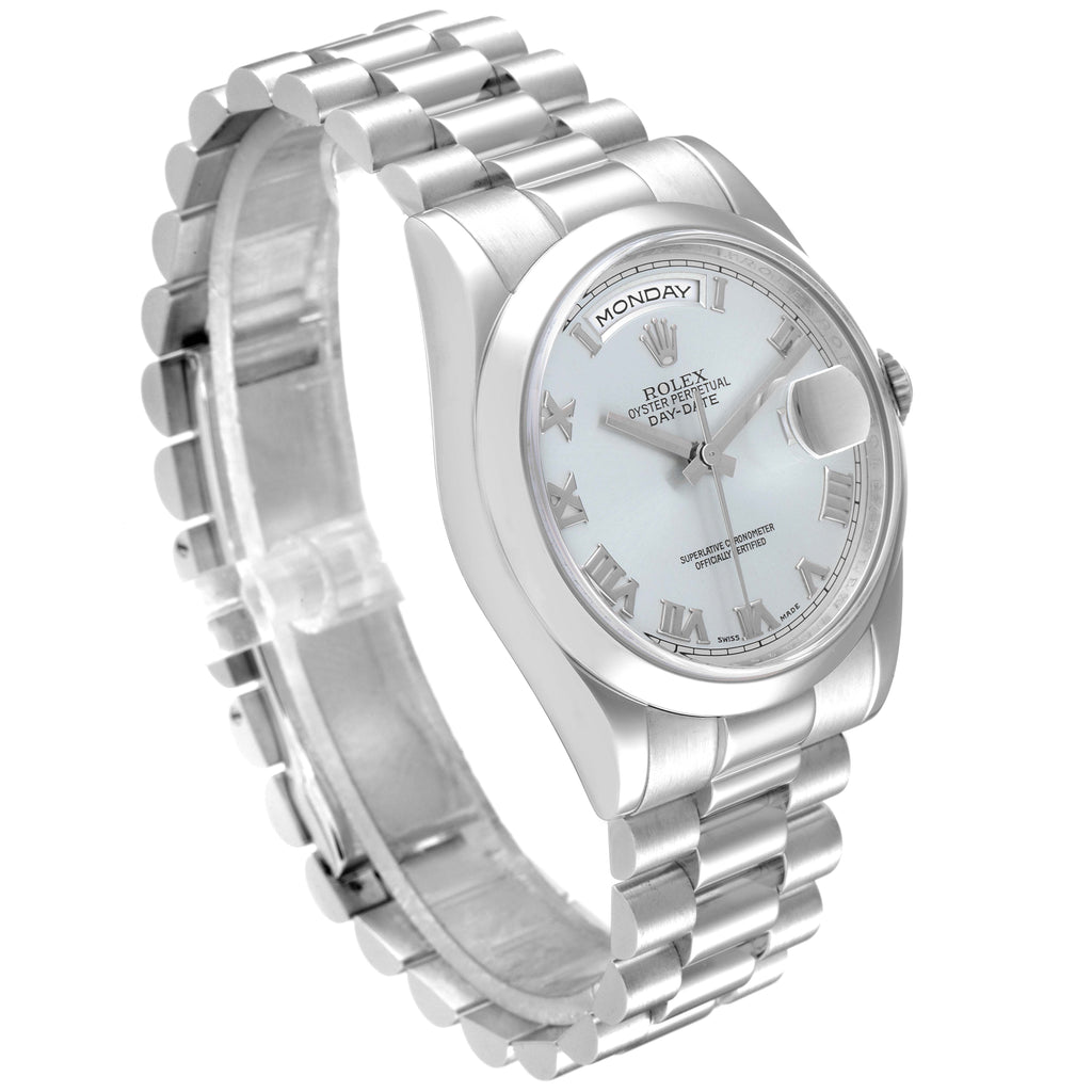 Rolex President Day-Date Platinum Glacier Blue Roman Mens Watch 118206