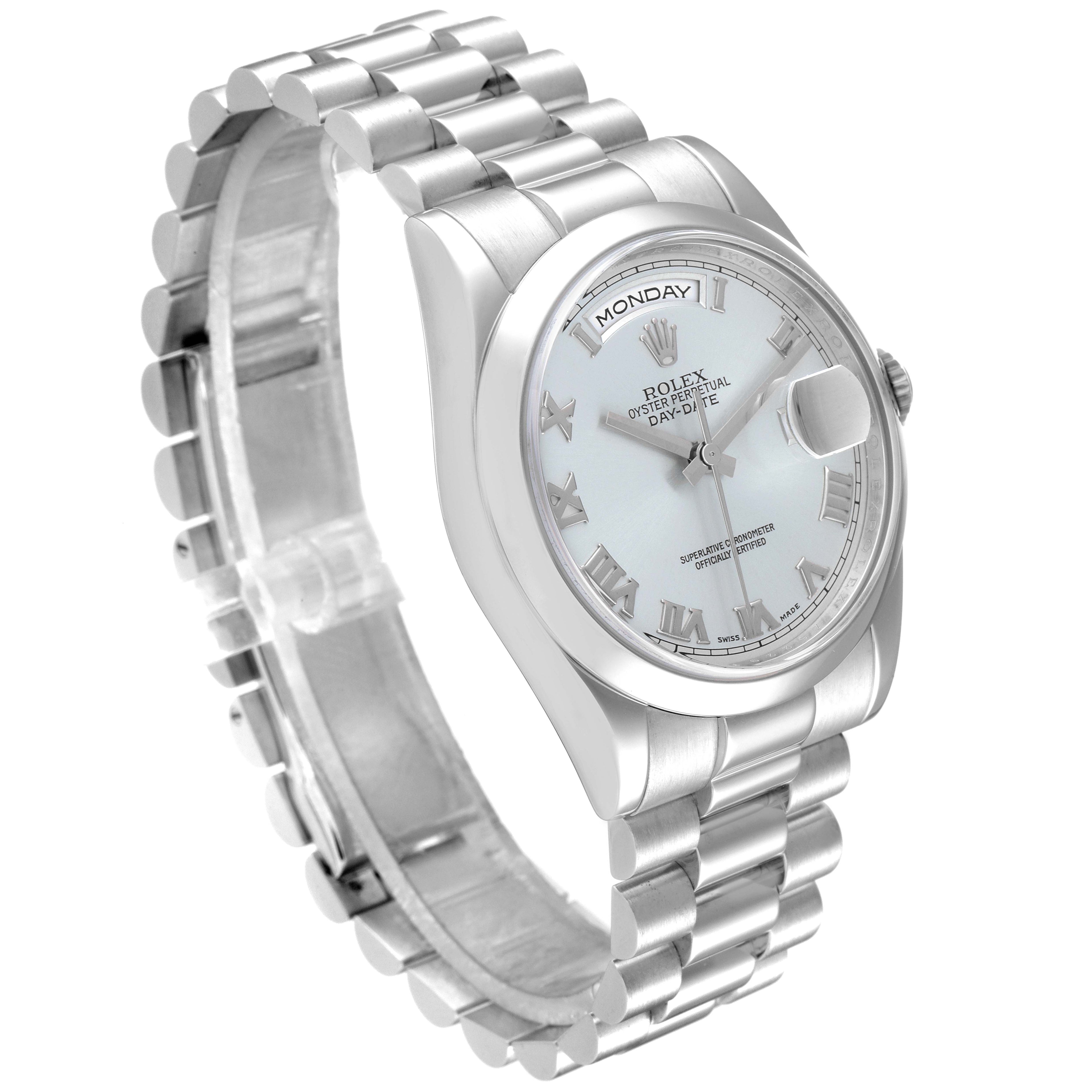 Rolex President Day-Date Platinum Glacier Blue Roman Mens Watch 118206