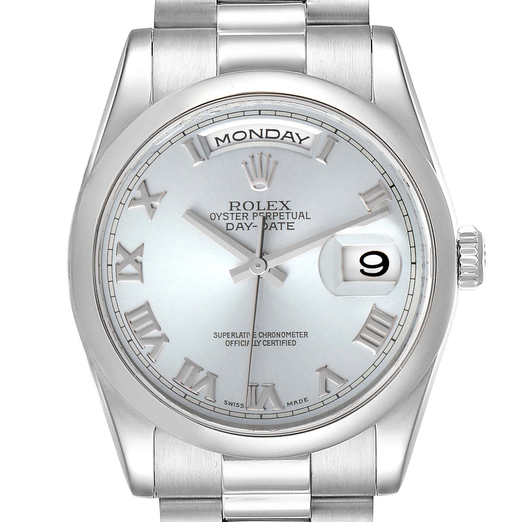 Rolex President Day-Date Platinum Glacier Blue Roman Mens Watch 118206