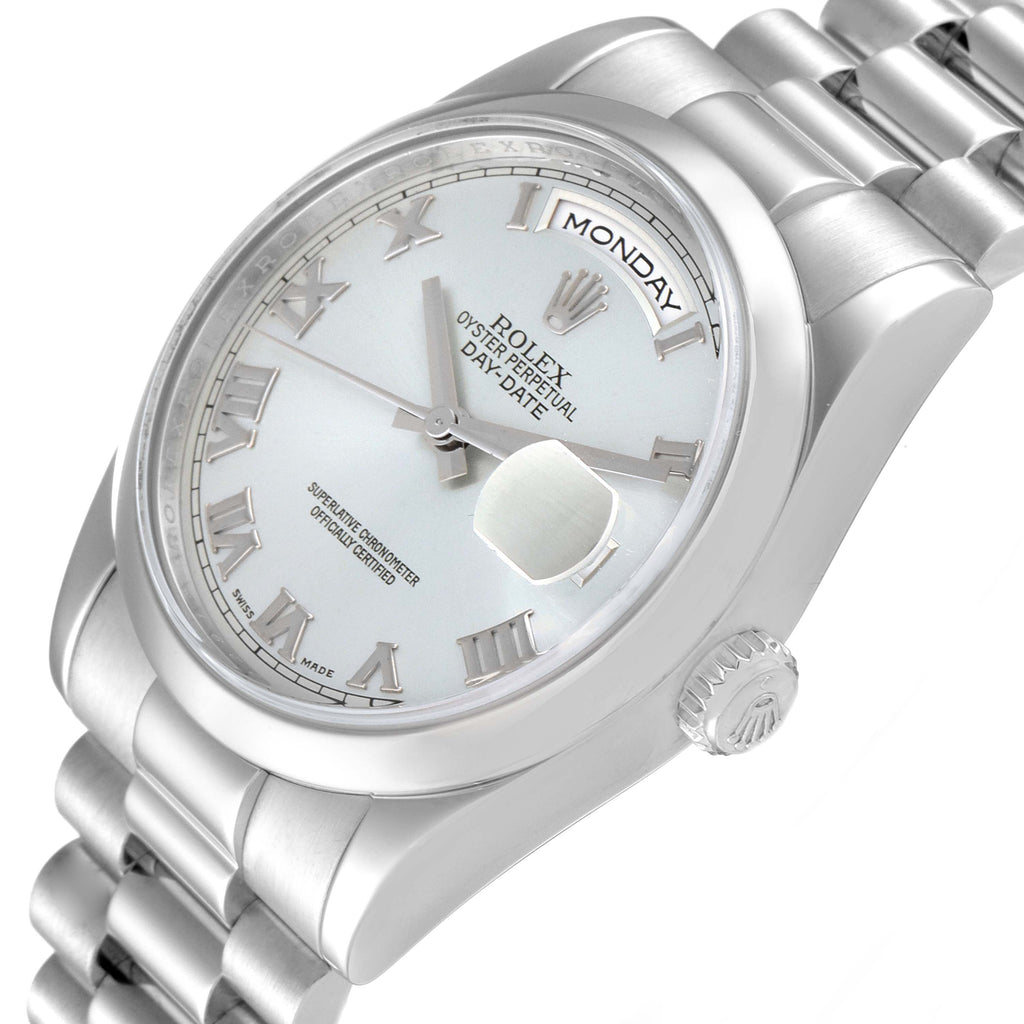 Rolex President Day-Date Platinum Glacier Blue Roman Mens Watch 118206