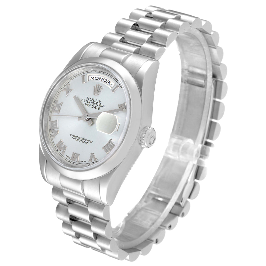 Rolex President Day-Date Platinum Glacier Blue Roman Mens Watch 118206